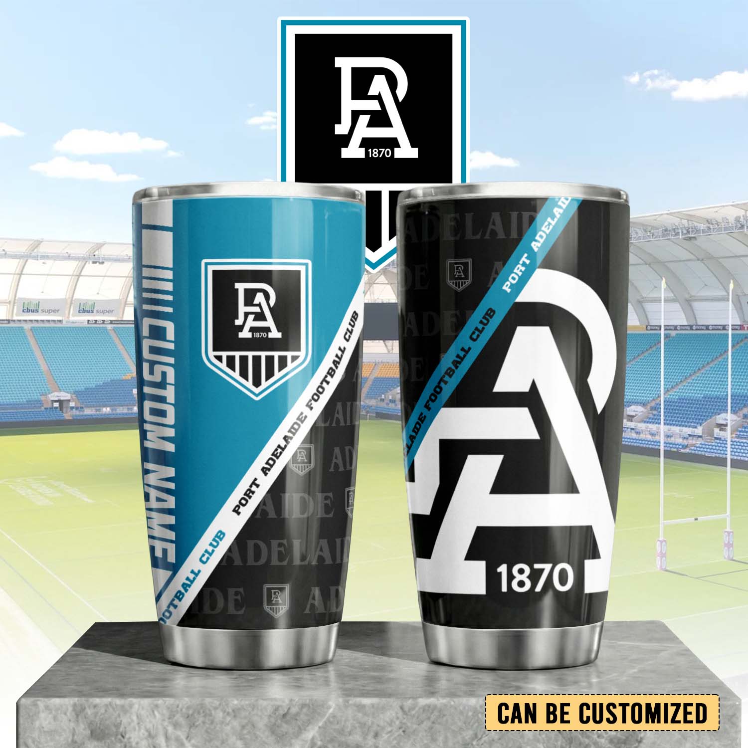 Auspiritmerch Port Adelaide Custom Stanley Quencher 20oz Stainless Steel Tumbler