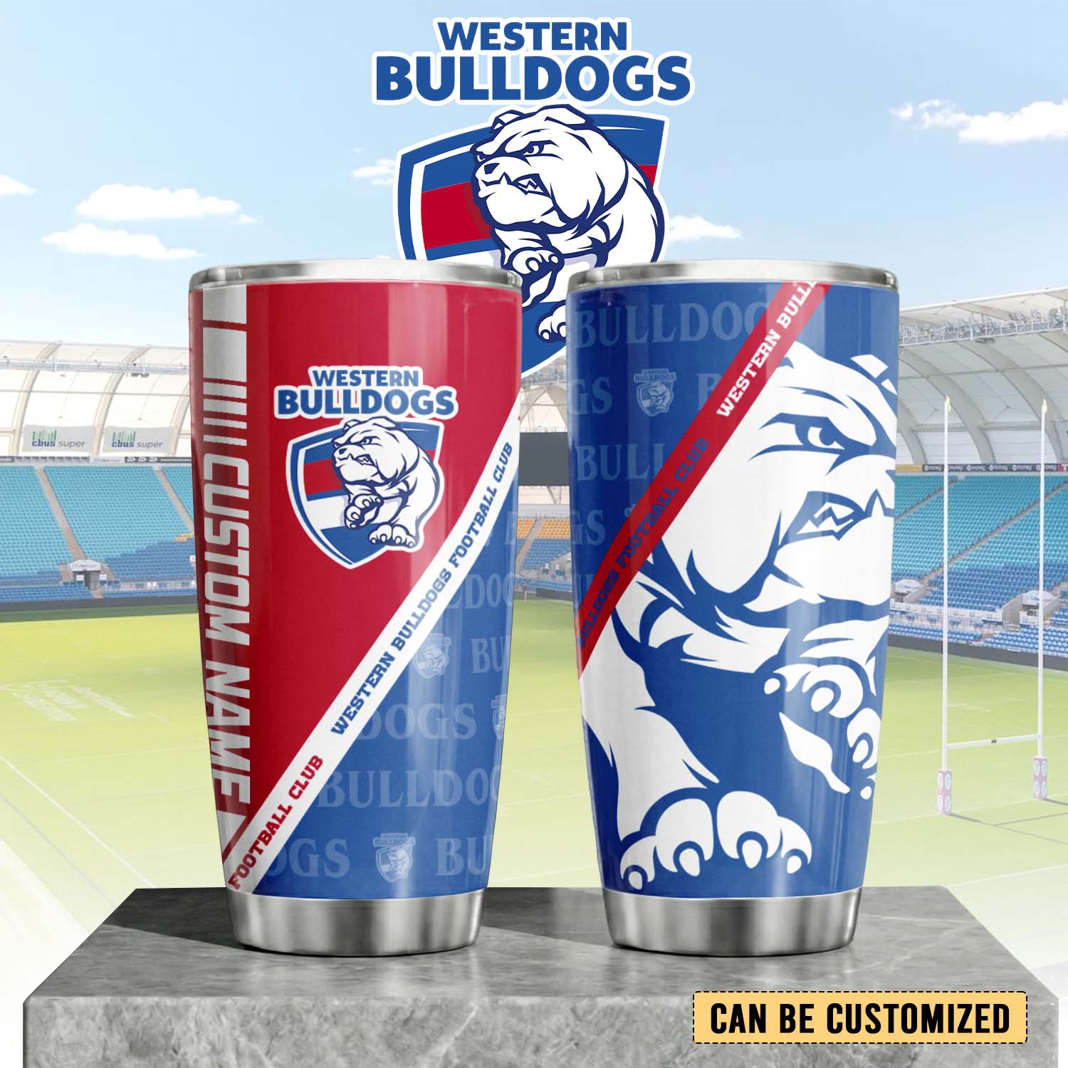 Auspiritmerch Western Bulldogs Custom Stanley Quencher 20oz Stainless Steel Tumbler