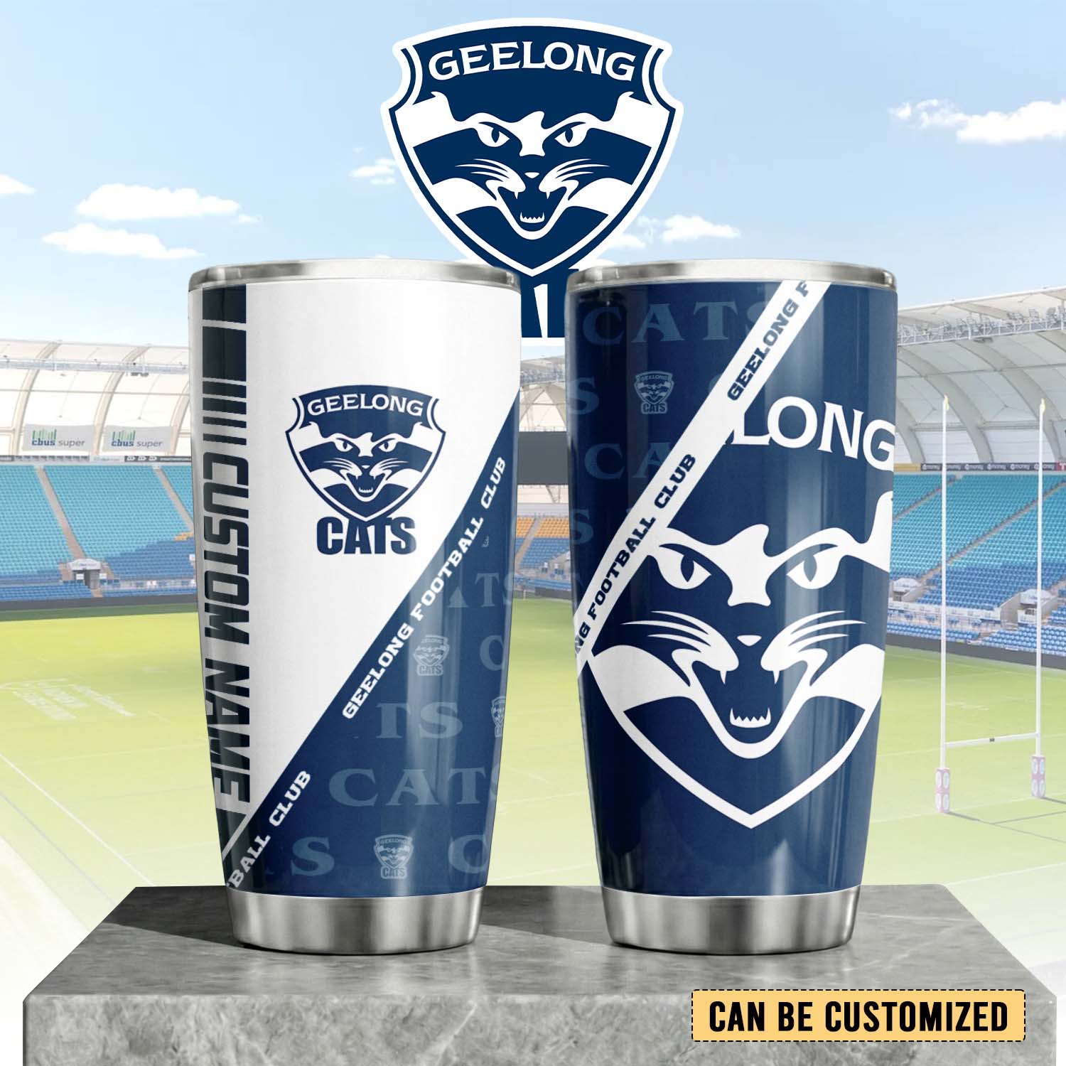 Auspiritmerch Geelong Cats Custom Stanley Quencher 20oz Stainless Steel Tumbler