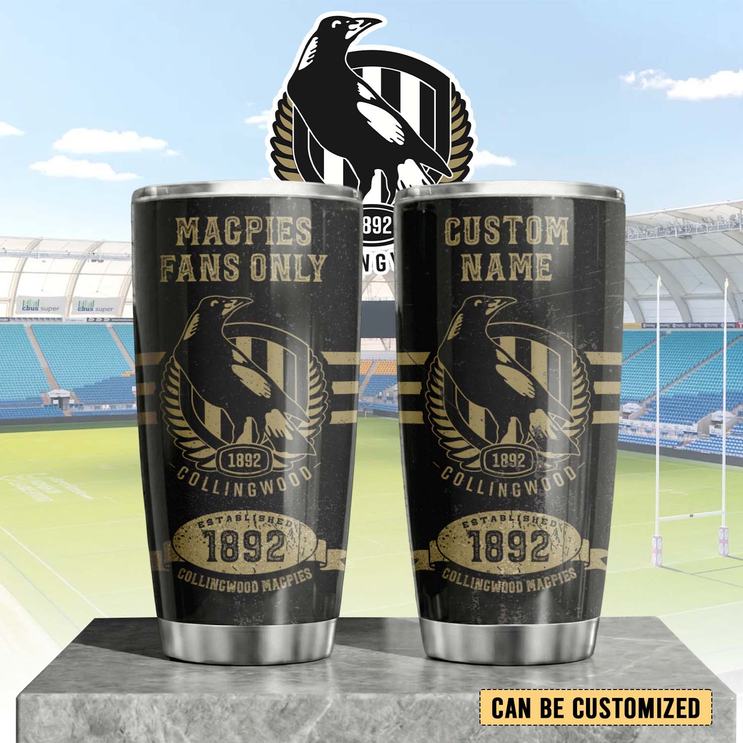 Auspiritmerch Collingwood Magpies Custom Stanley Quencher 20oz Stainless Steel Tumbler