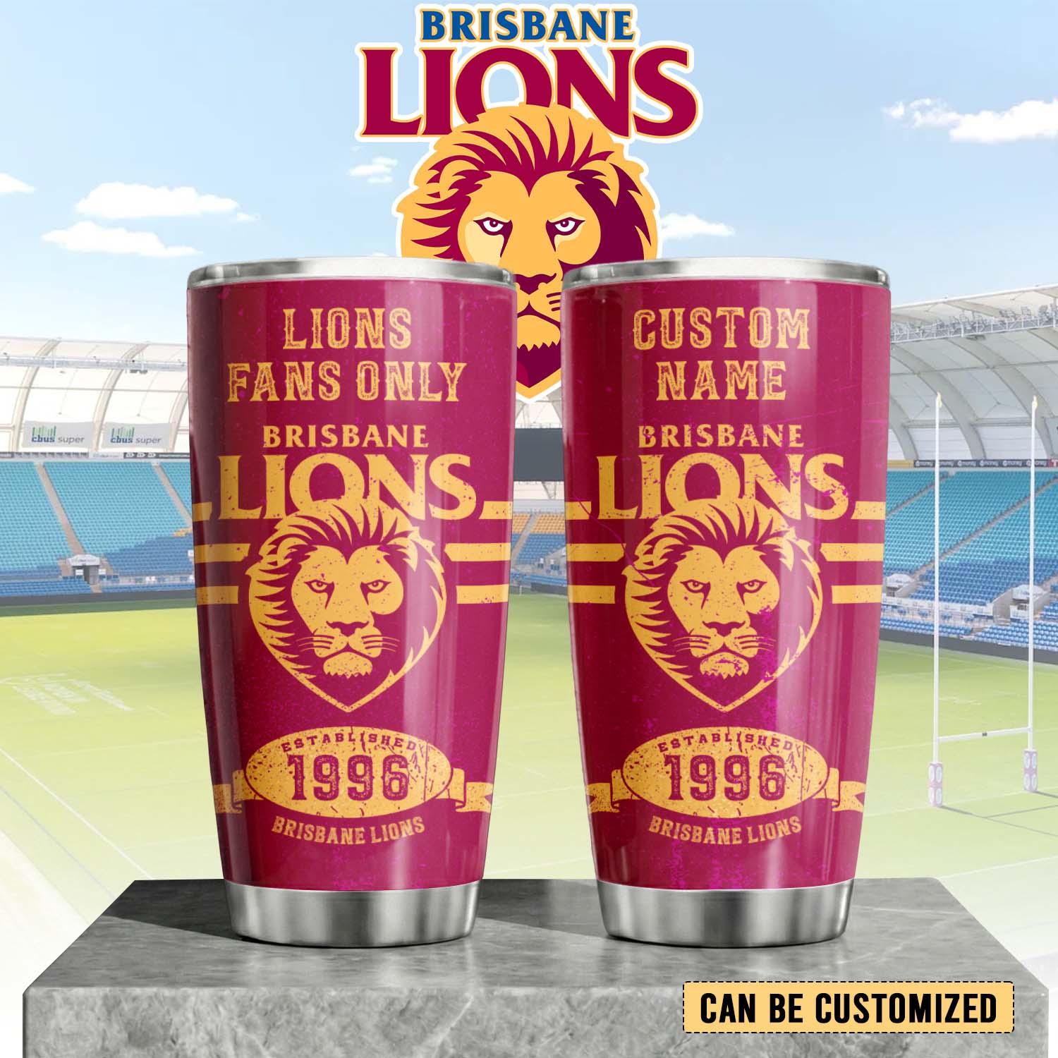 Auspiritmerch Brisbane Lions Custom Stanley Quencher 20oz Stainless Steel Tumbler