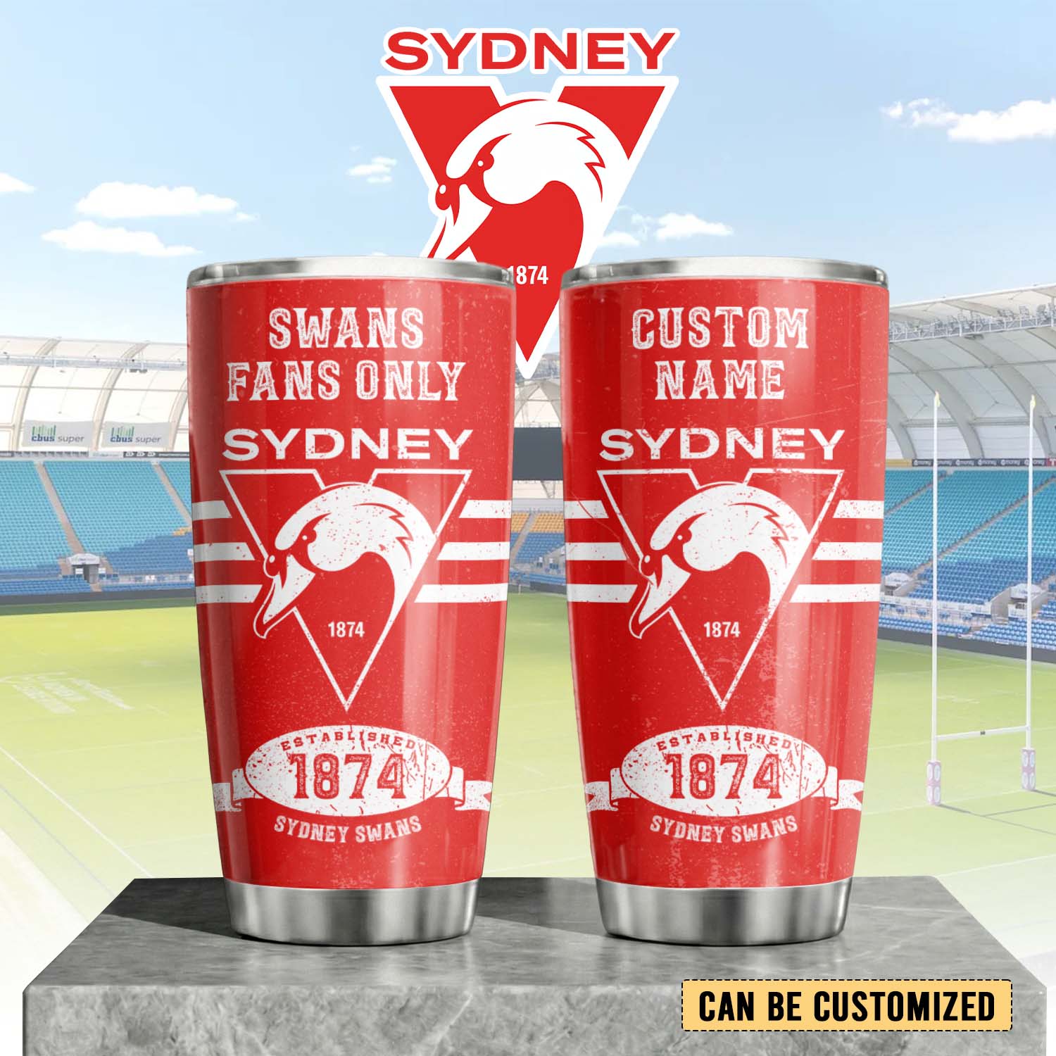 Auspiritmerch Sydney Swans Custom Stanley Quencher 20oz Stainless Steel Tumbler