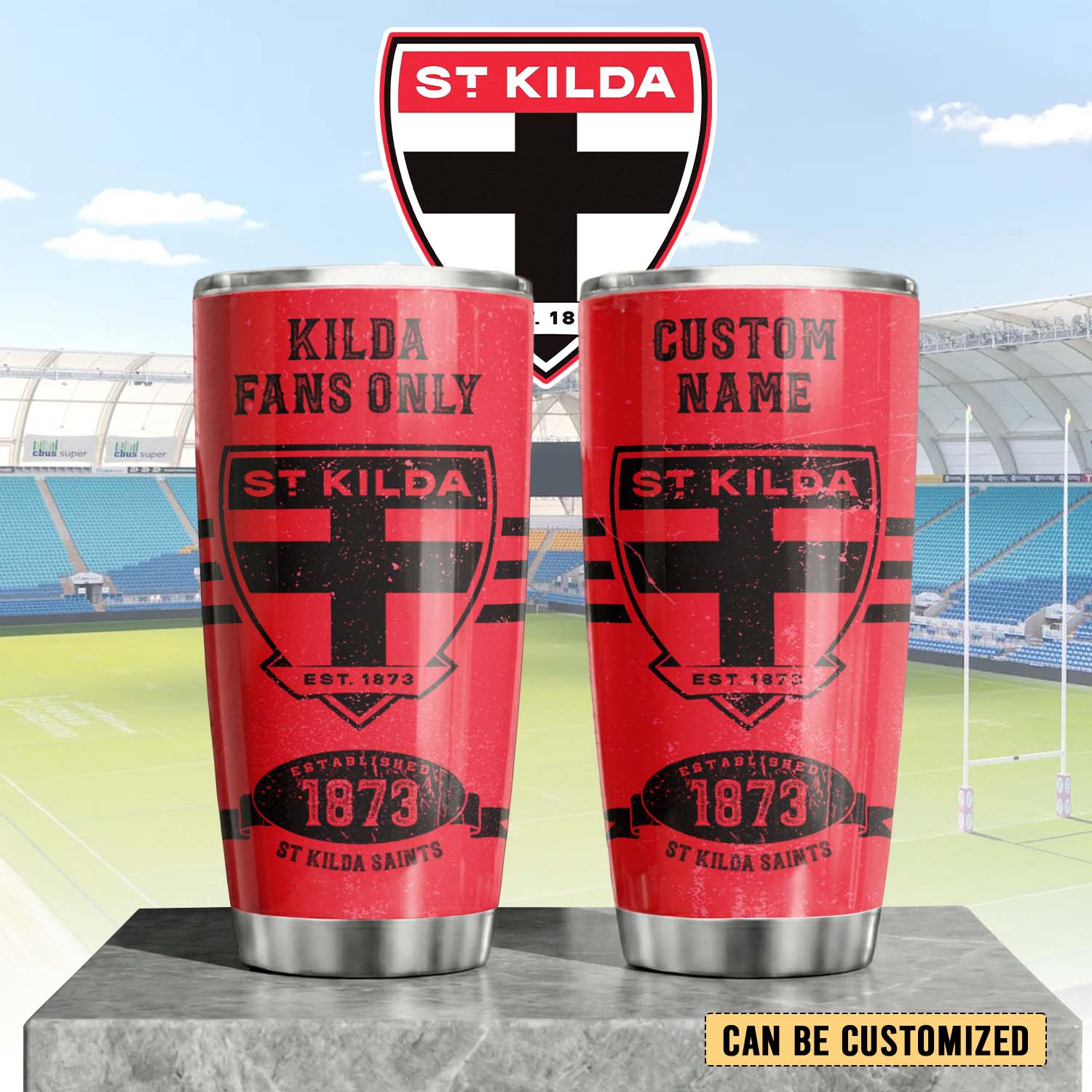 Auspiritmerch St Kilda Saints Custom Stanley Quencher 20oz Stainless Steel Tumbler