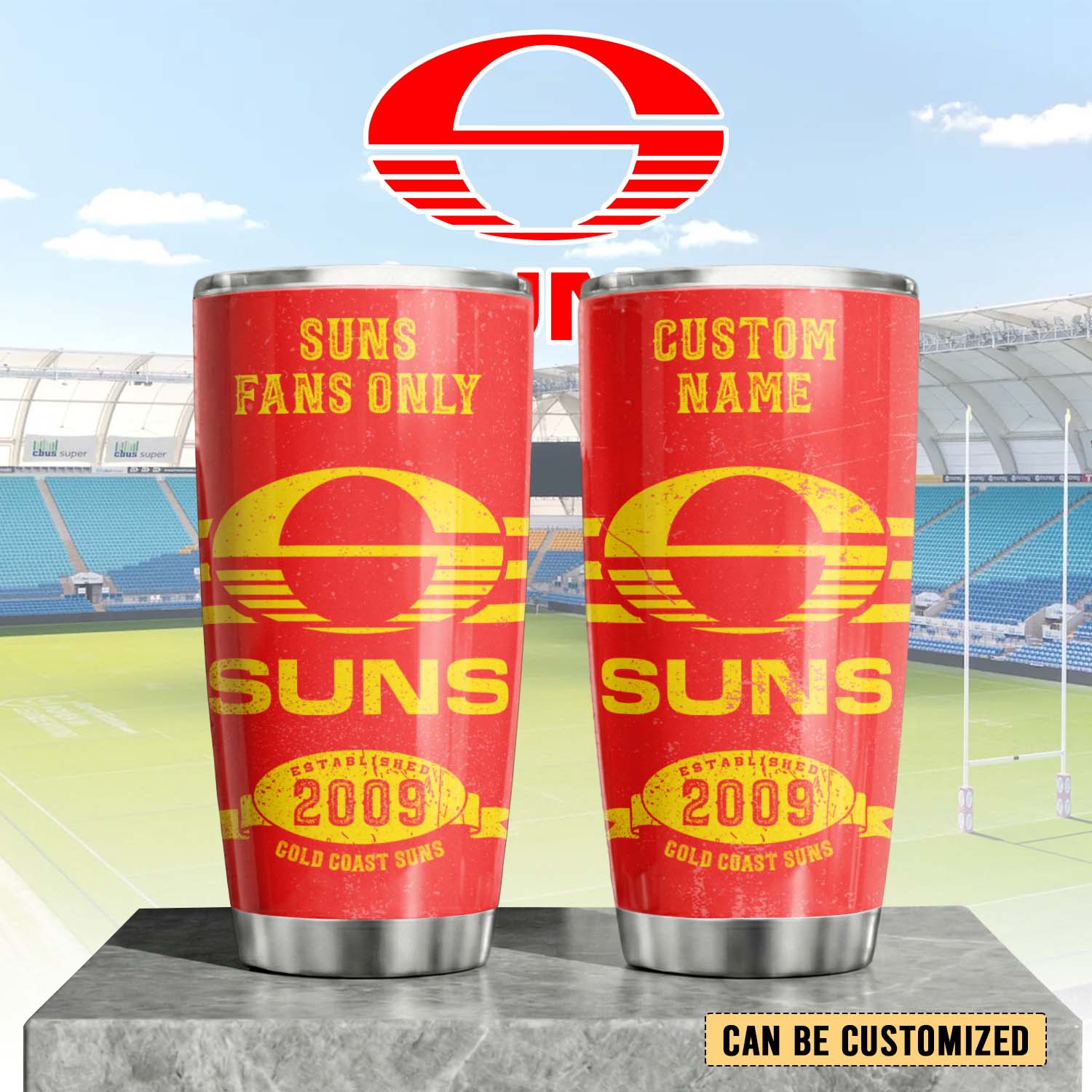 Auspiritmerch Gold Coast Suns Custom Stanley Quencher 20oz Stainless Steel Tumbler