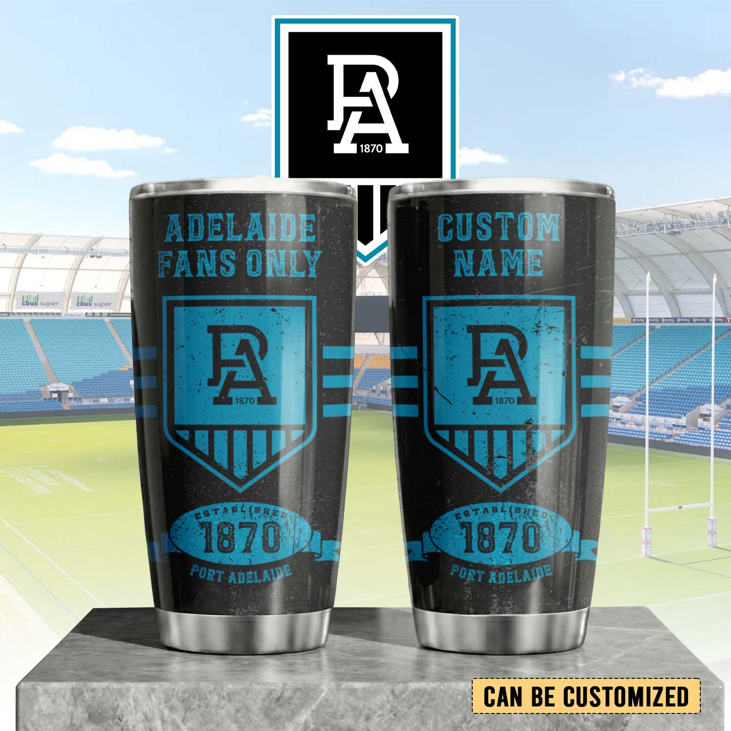 Auspiritmerch Port Adelaide Custom Stanley Quencher 20oz Stainless Steel Tumbler