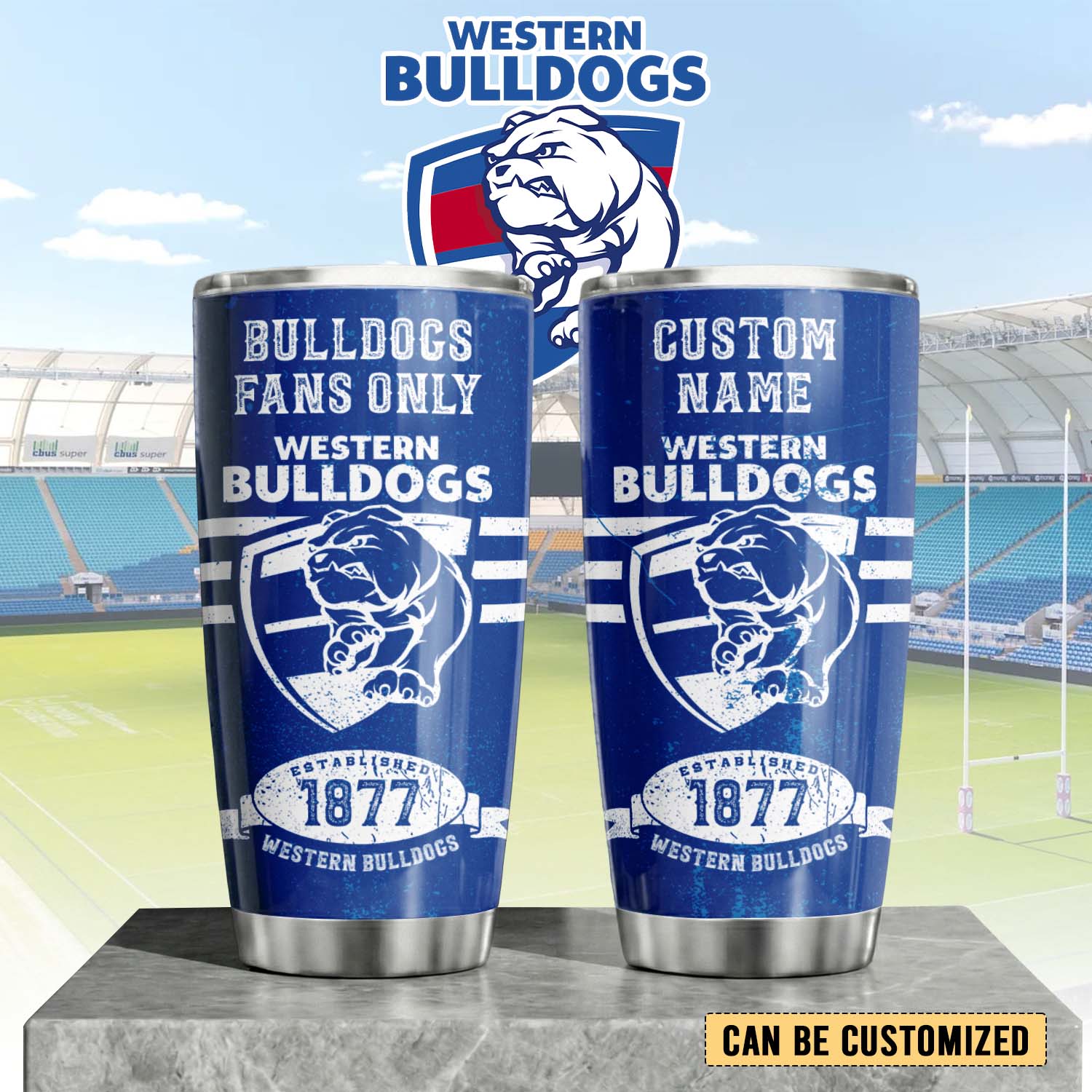 Auspiritmerch Western Bulldogs Custom Stanley Quencher 20oz Stainless Steel Tumbler