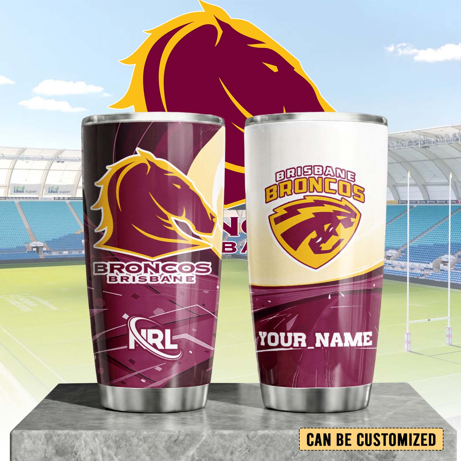 Auspiritmerch Brisbane Broncos Custom Stanley Quencher 20oz Stainless Steel Tumbler