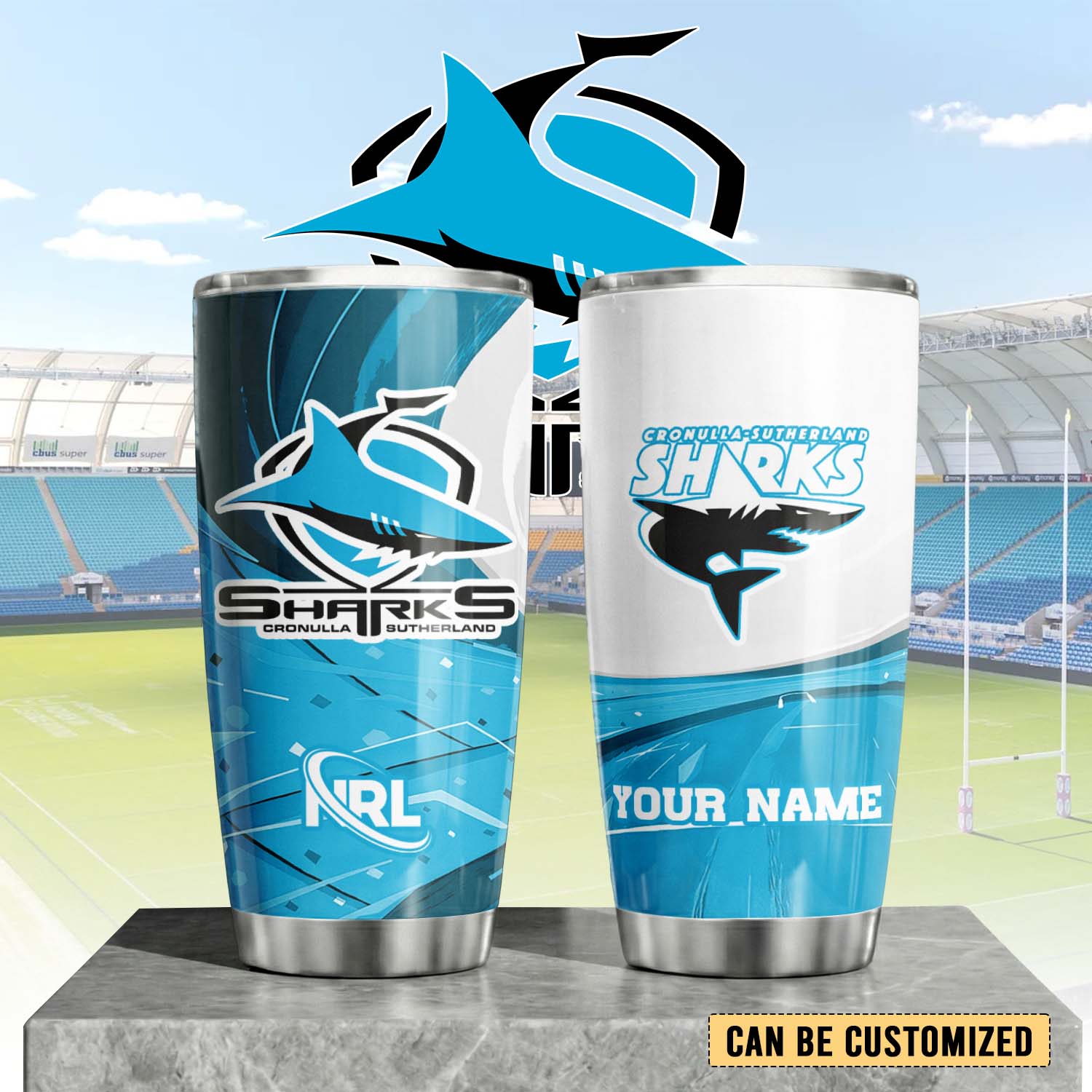 Auspiritmerch Cronulla-Sutherland Sharks Custom Stanley Quencher 20oz Stainless Steel Tumbler
