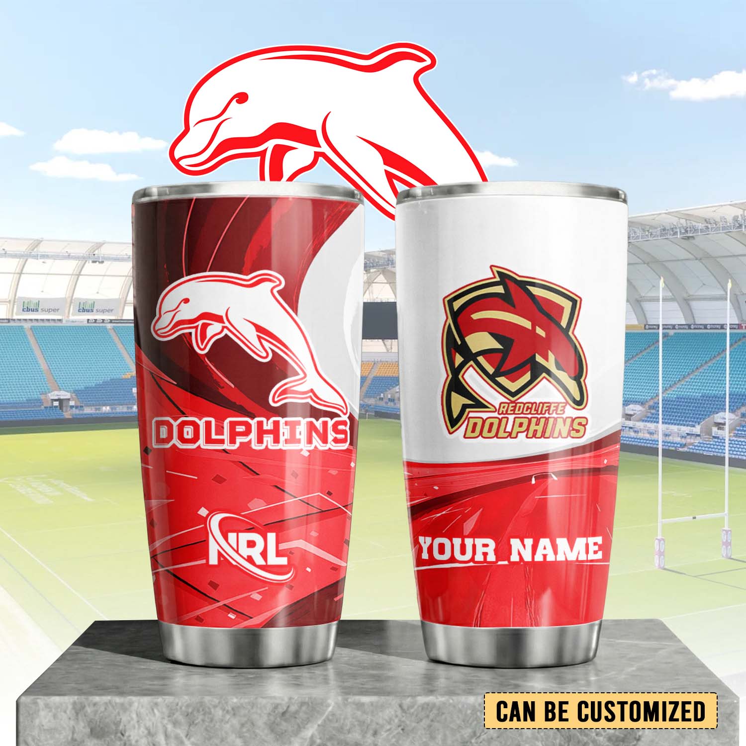 Auspiritmerch Dolphins Custom Stanley Quencher 20oz Stainless Steel Tumbler