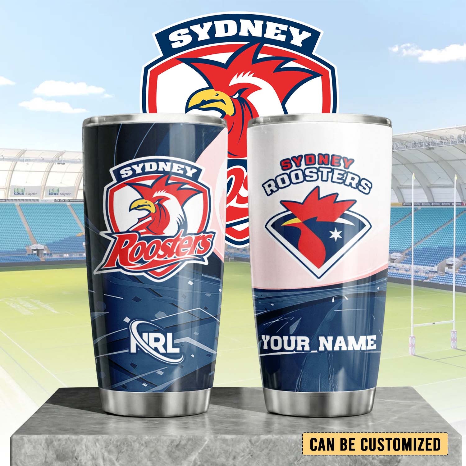 Auspiritmerch Sydney Roosters Custom Stanley Quencher 20oz Stainless Steel Tumbler