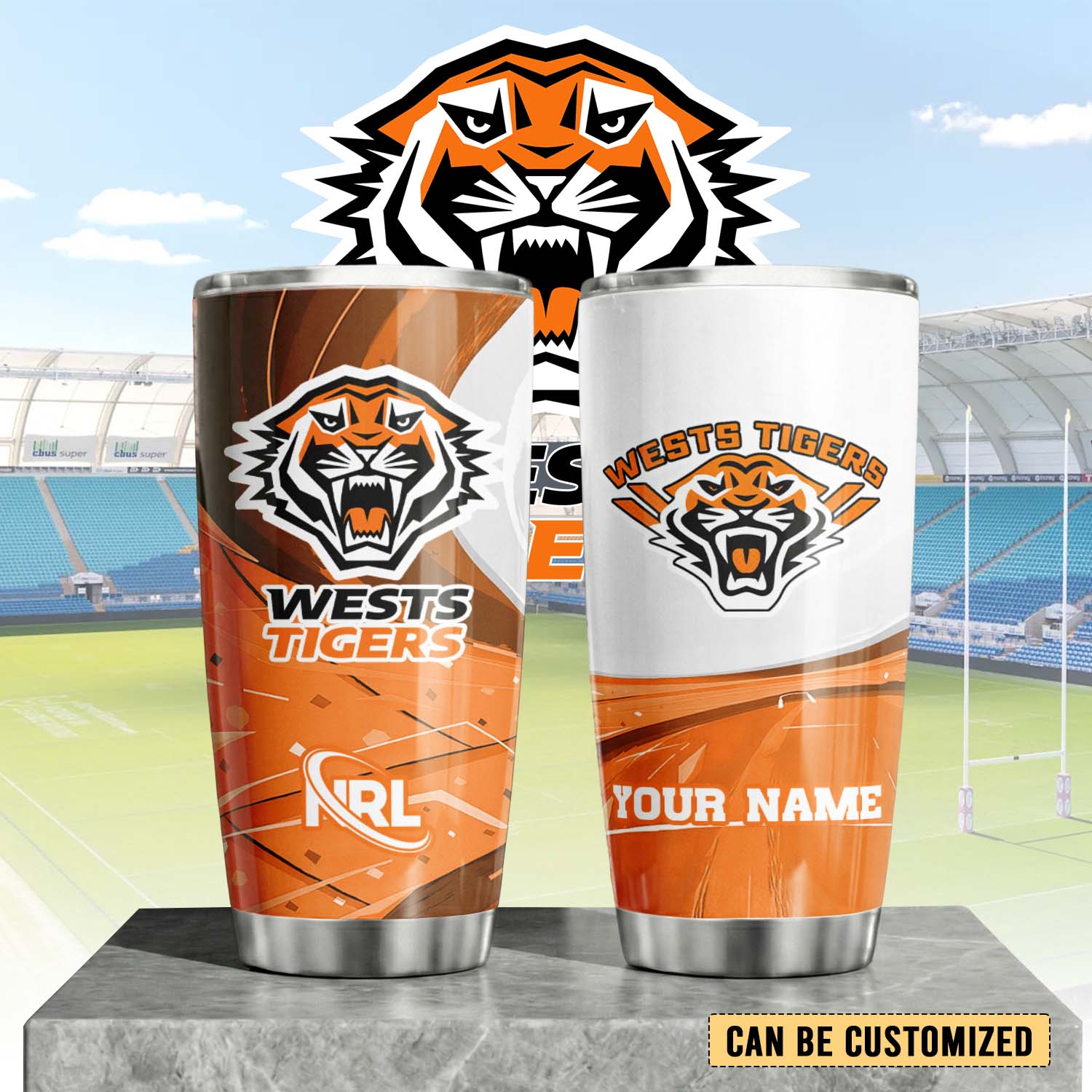 Auspiritmerch Wests Tigers Custom Stanley Quencher 20oz Stainless Steel Tumbler