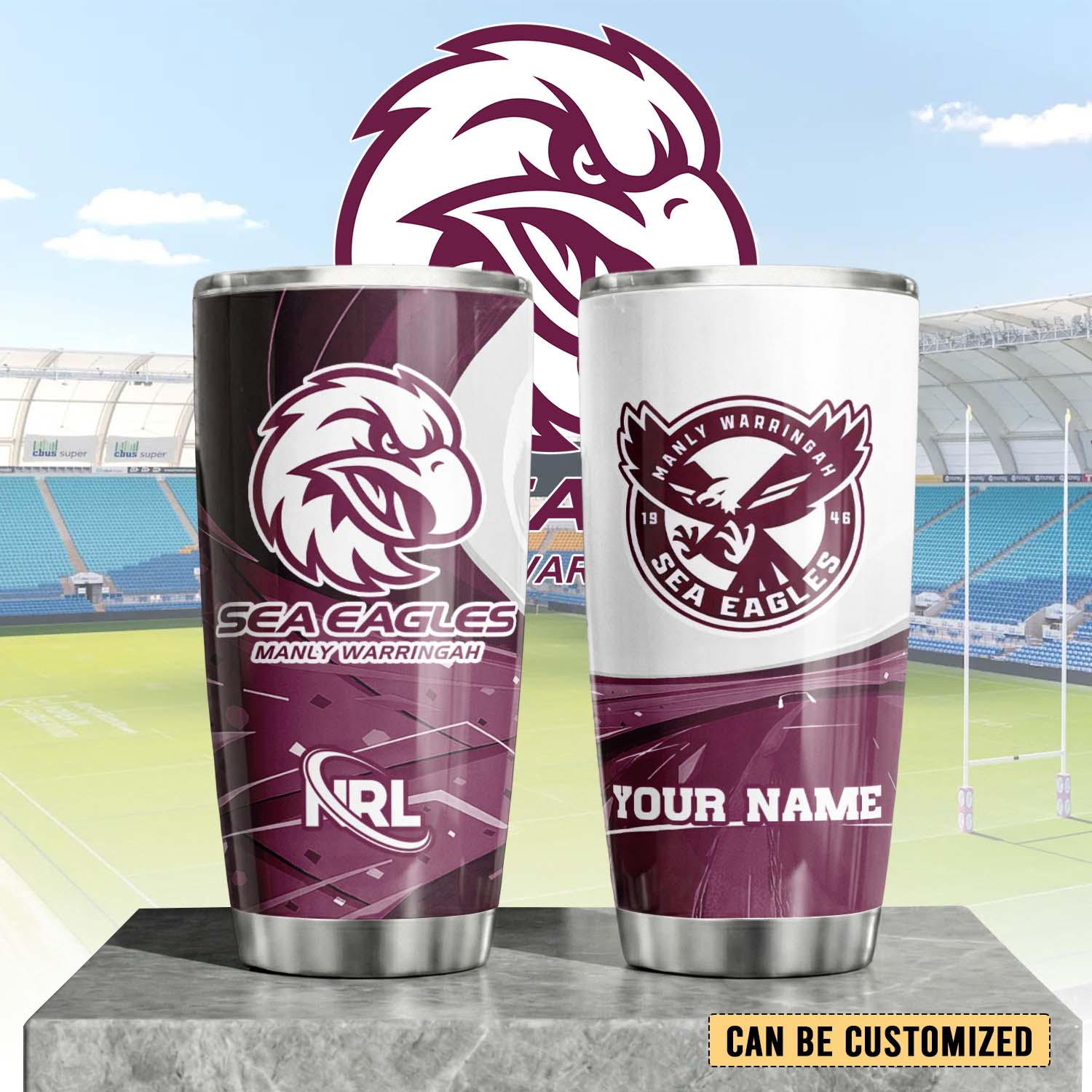 Auspiritmerch Manly Warringah Sea Eagles Custom Stanley Quencher 20oz Stainless Steel Tumbler