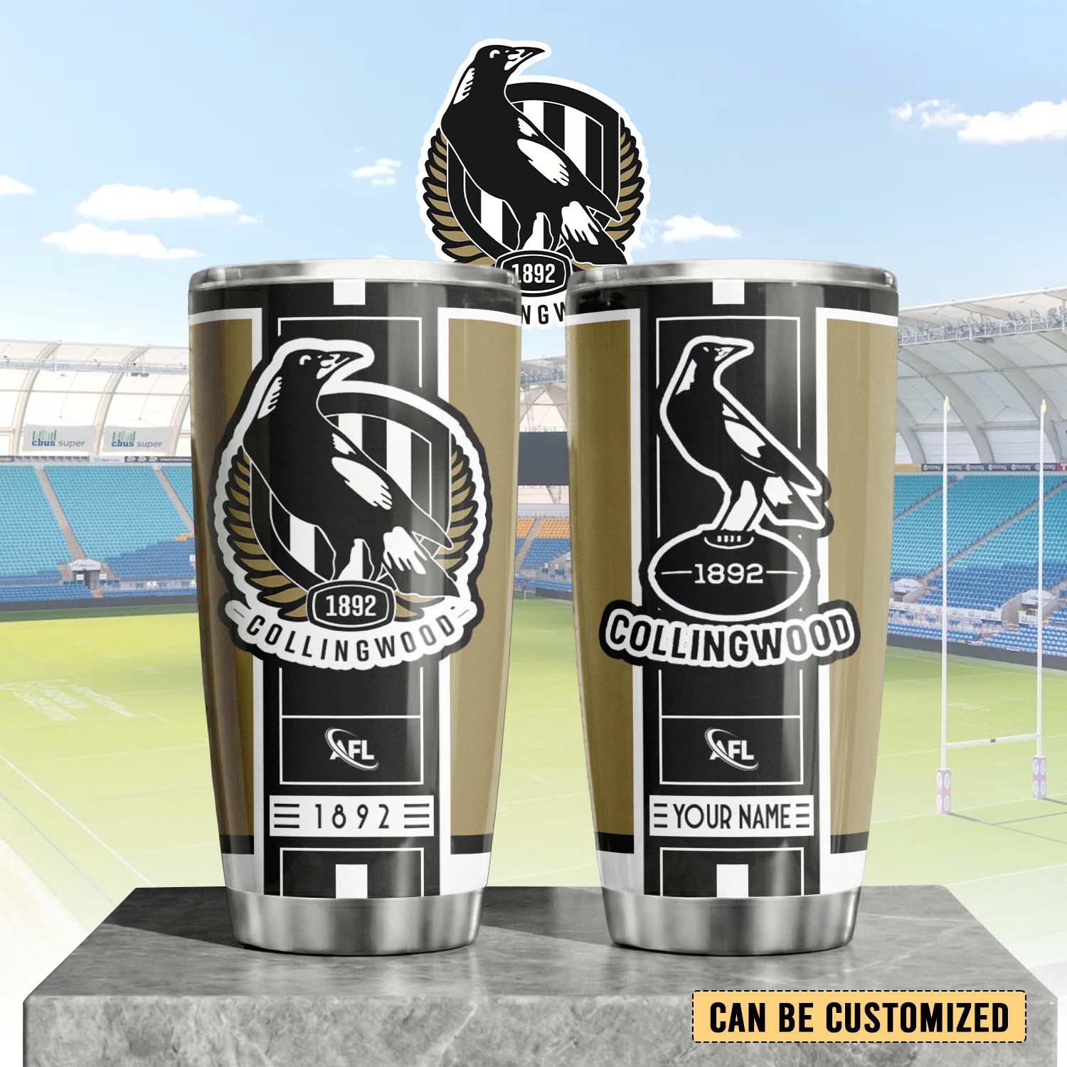 Auspiritmerch Collingwood Magpies Custom Stanley Quencher 20oz Stainless Steel Tumbler