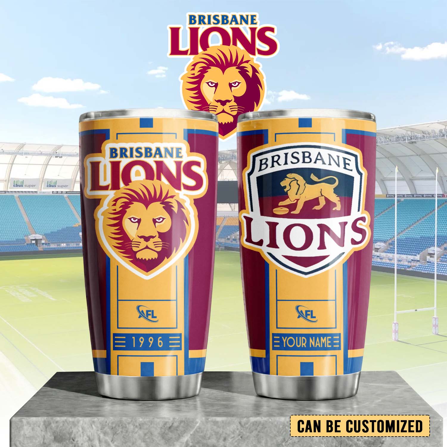 Auspiritmerch Brisbane Lions Custom Stanley Quencher 20oz Stainless Steel Tumbler