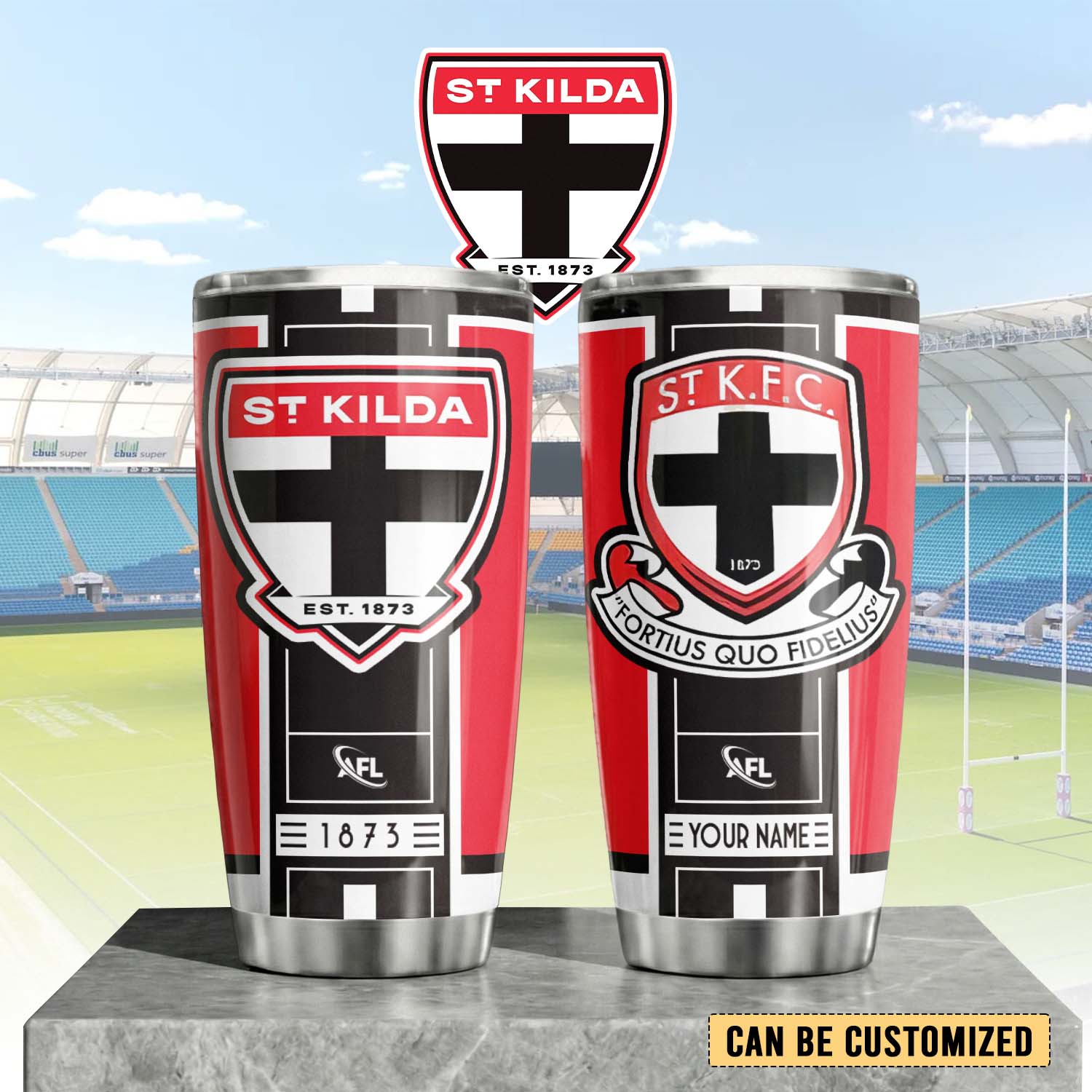 Auspiritmerch St Kilda Saints Custom Stanley Quencher 20oz Stainless Steel Tumbler