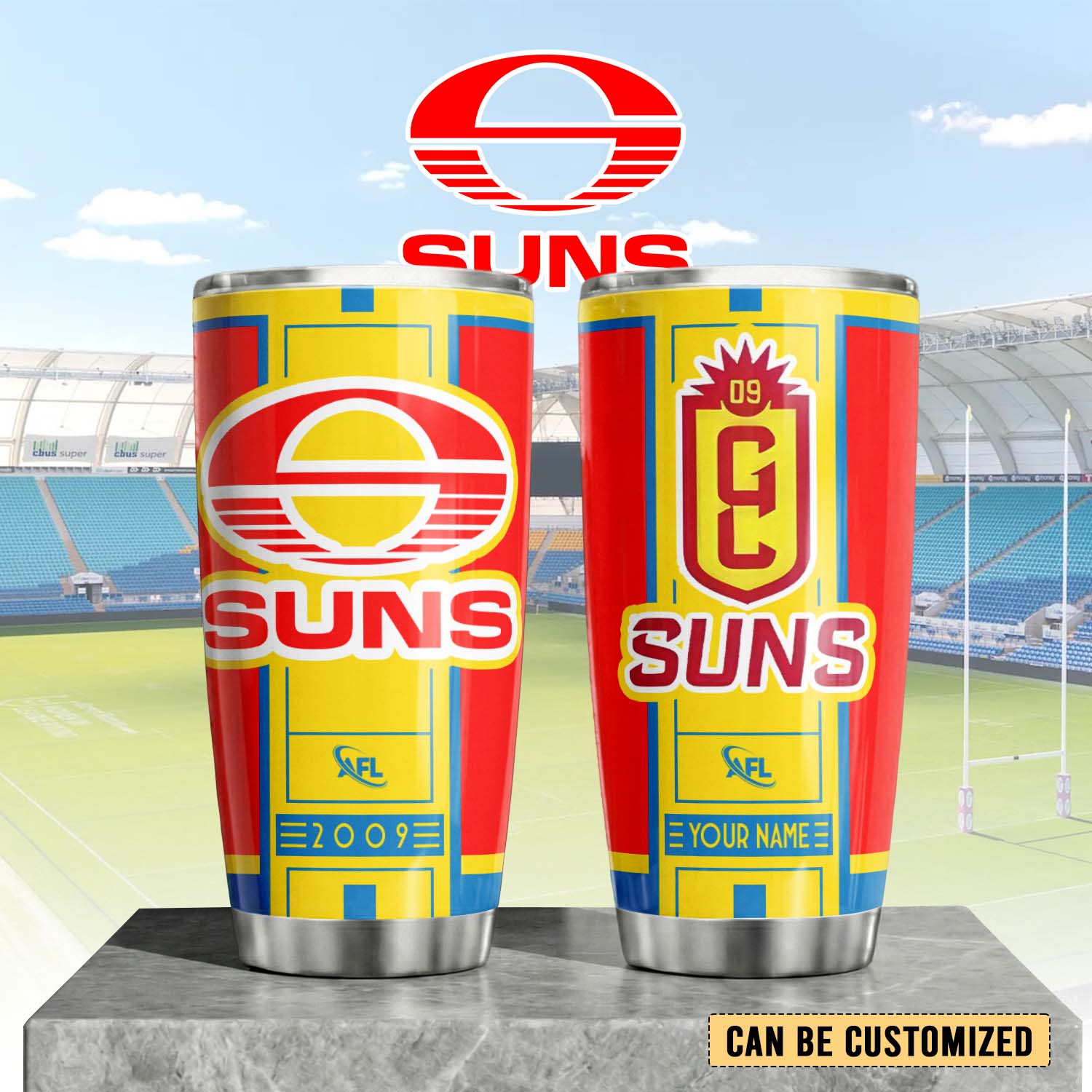 Auspiritmerch Gold Coast Suns Custom Stanley Quencher 20oz Stainless Steel Tumbler