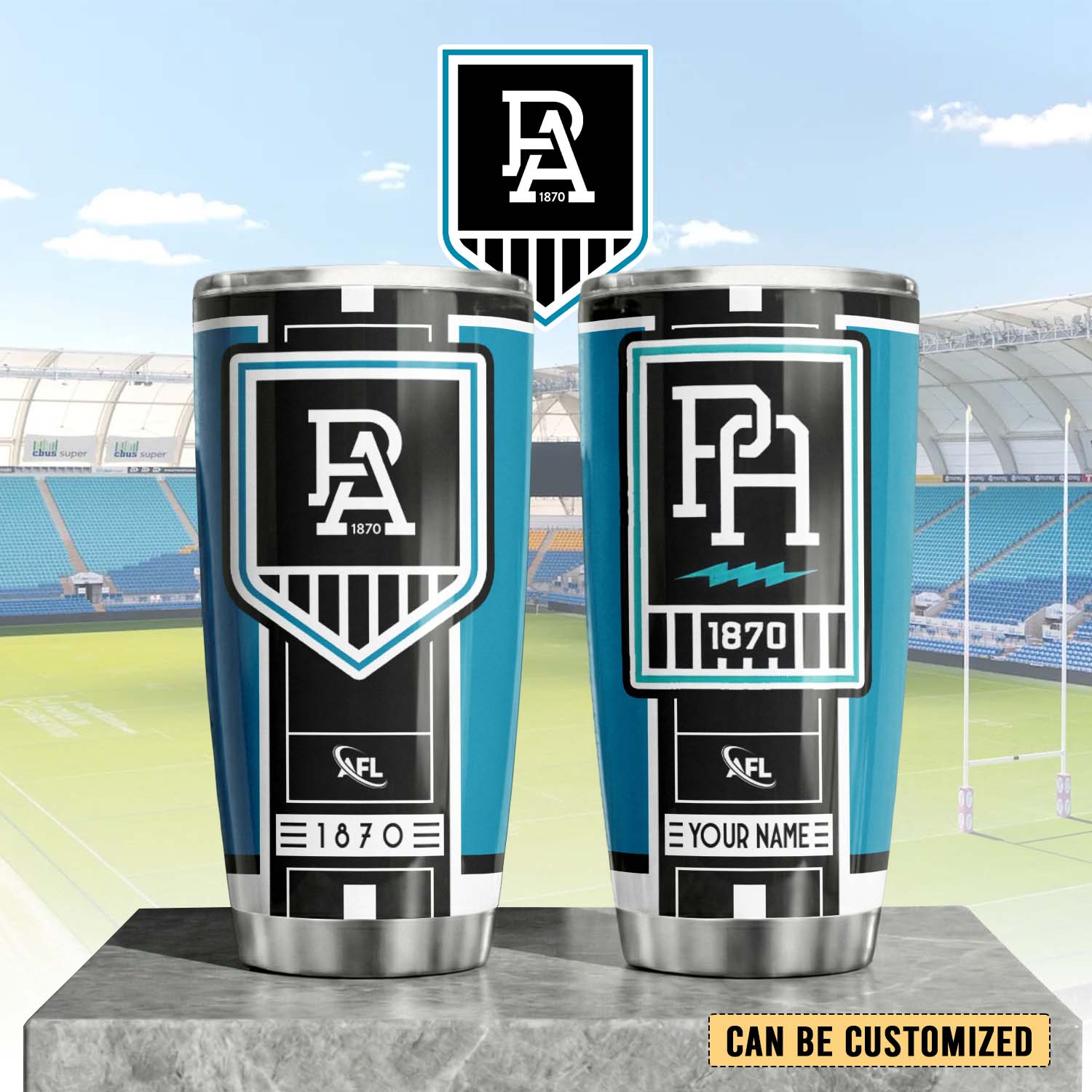 Auspiritmerch Port Adelaide Custom Stanley Quencher 20oz Stainless Steel Tumbler