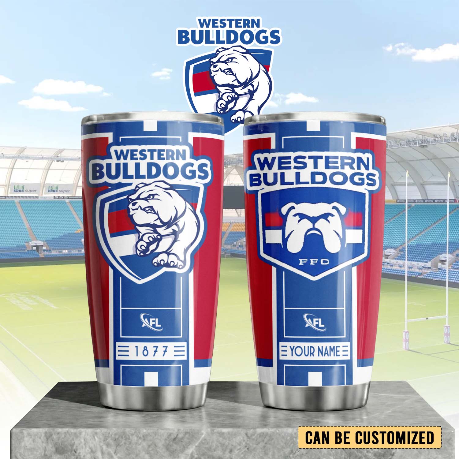 Auspiritmerch Western Bulldogs Custom Stanley Quencher 20oz Stainless Steel Tumbler