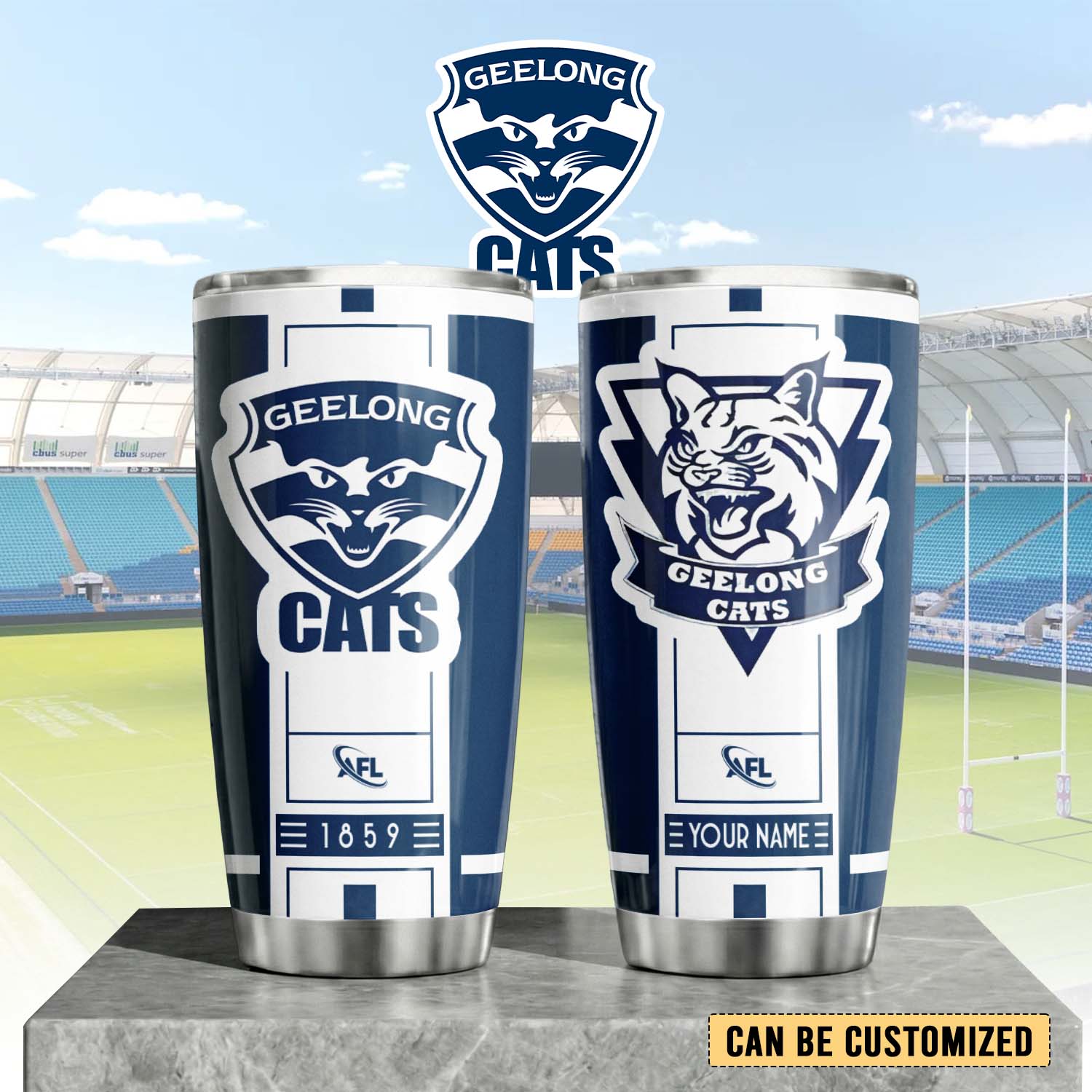 Auspiritmerch Geelong Cats Custom Stanley Quencher 20oz Stainless Steel Tumbler