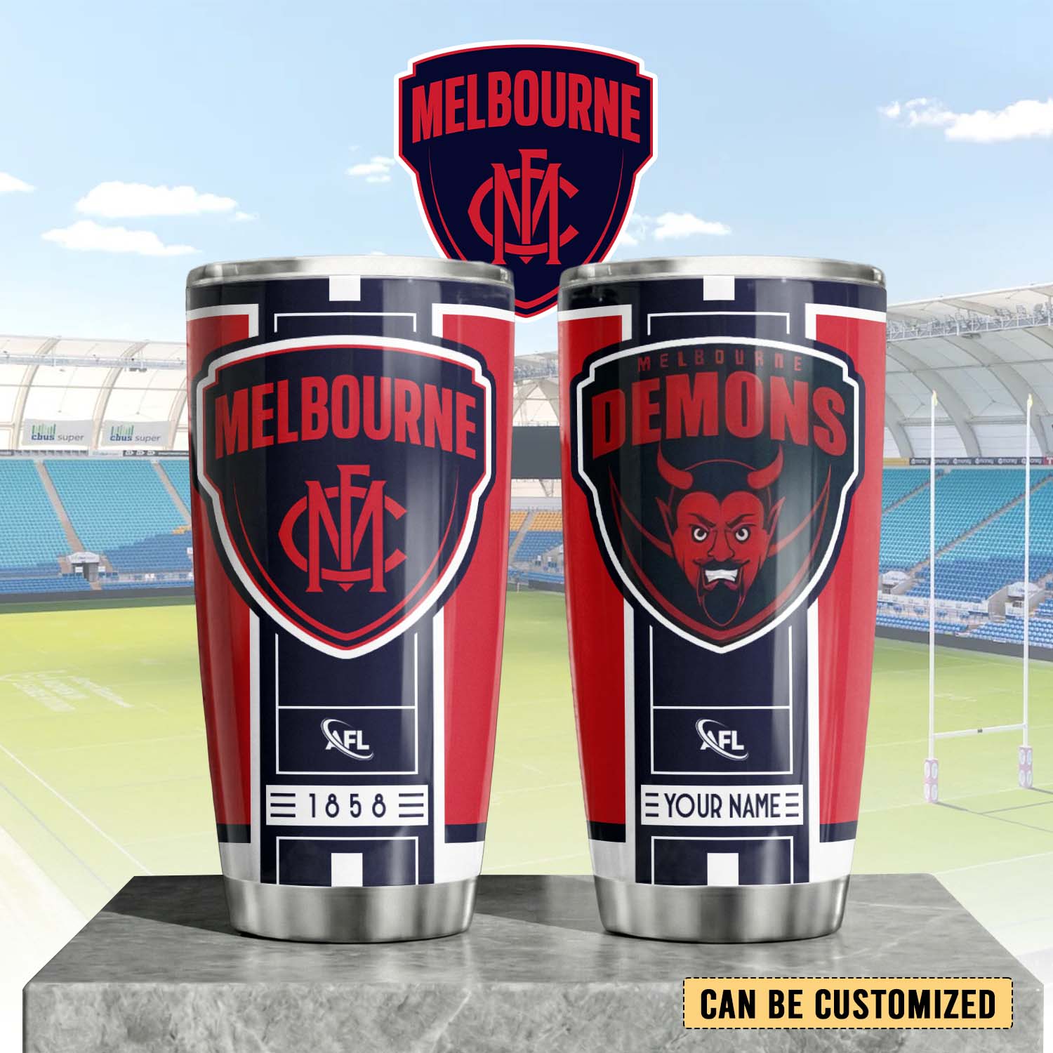 Auspiritmerch Melbourne Demons Custom Stanley Quencher 20oz Stainless Steel Tumbler