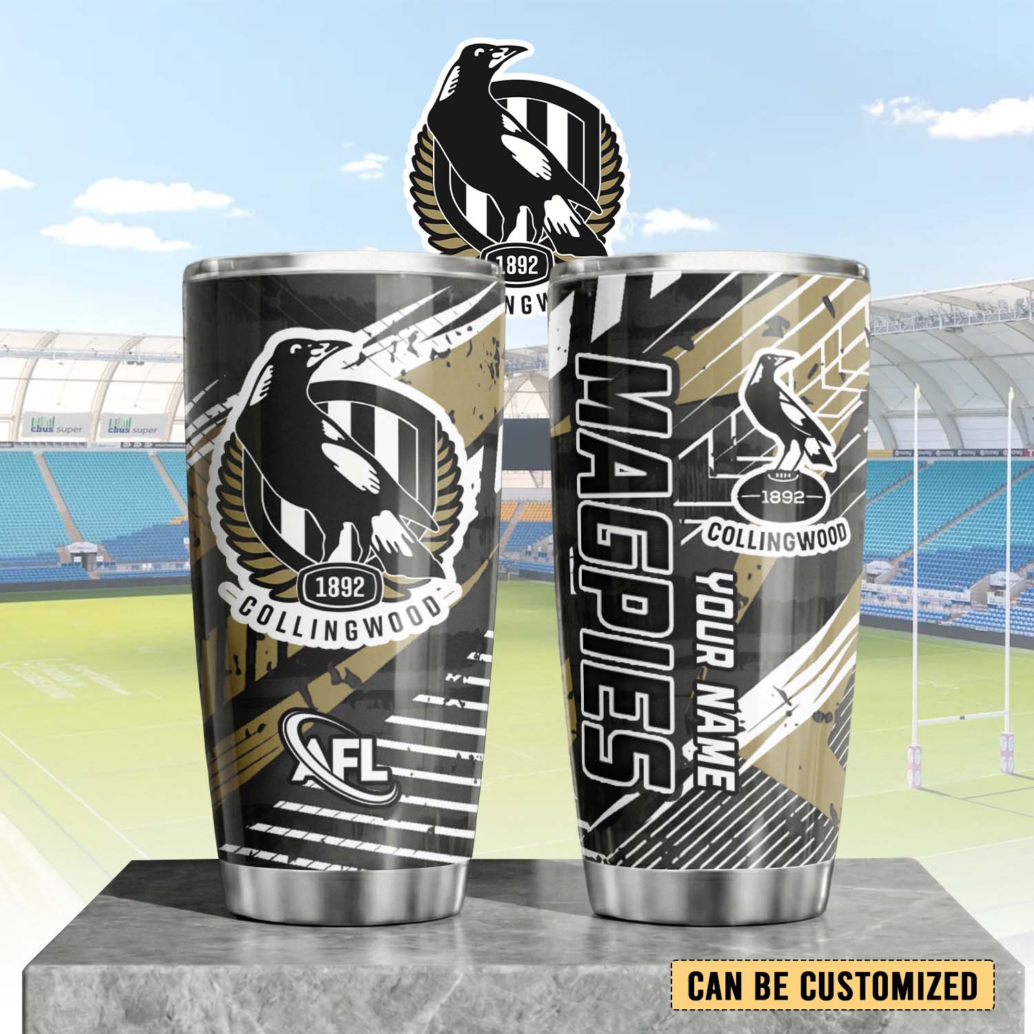 Auspiritmerch Collingwood Magpies Custom Stanley Quencher 20oz Stainless Steel Tumbler