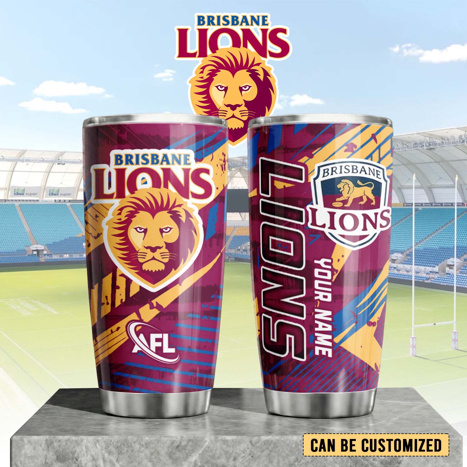 Auspiritmerch Brisbane Lions Custom Stanley Quencher 20oz Stainless Steel Tumbler