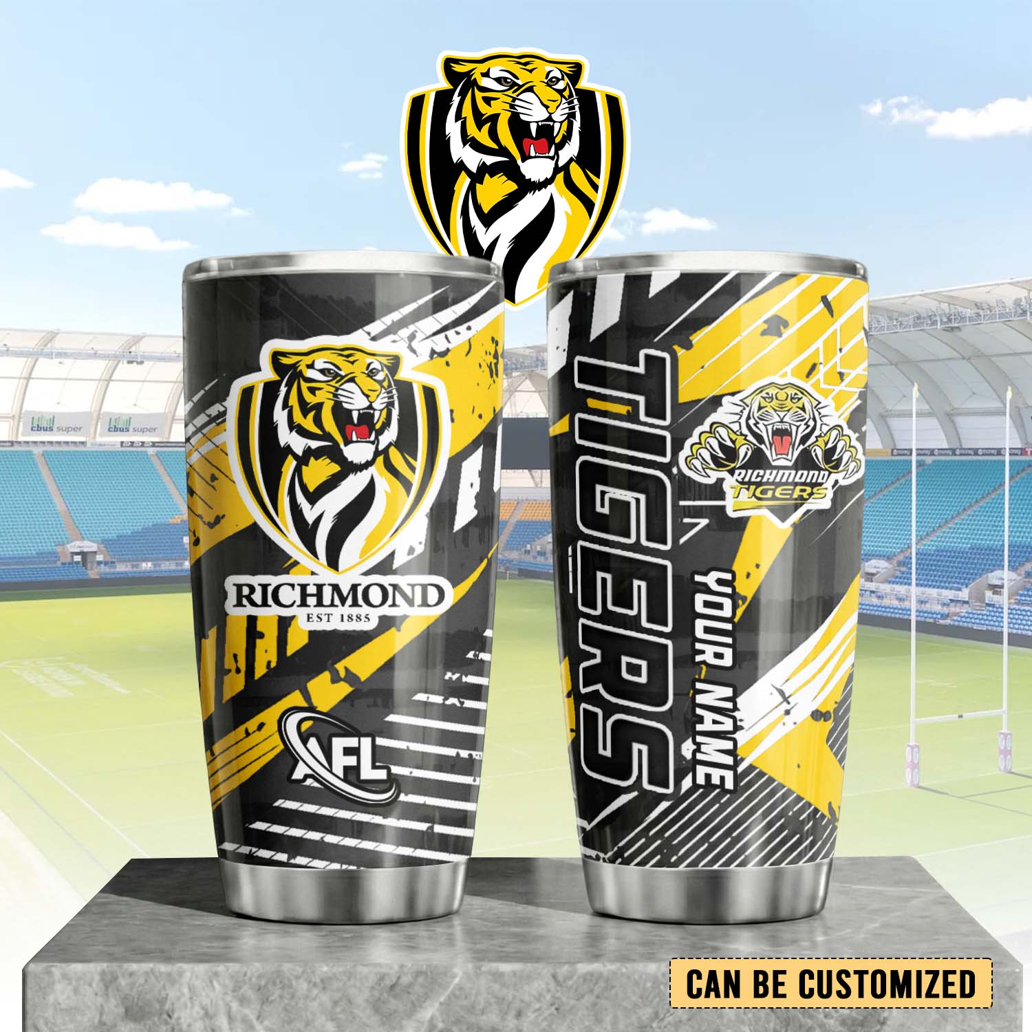Auspiritmerch Richmond Tigers Custom Stanley Quencher 20oz Stainless Steel Tumbler