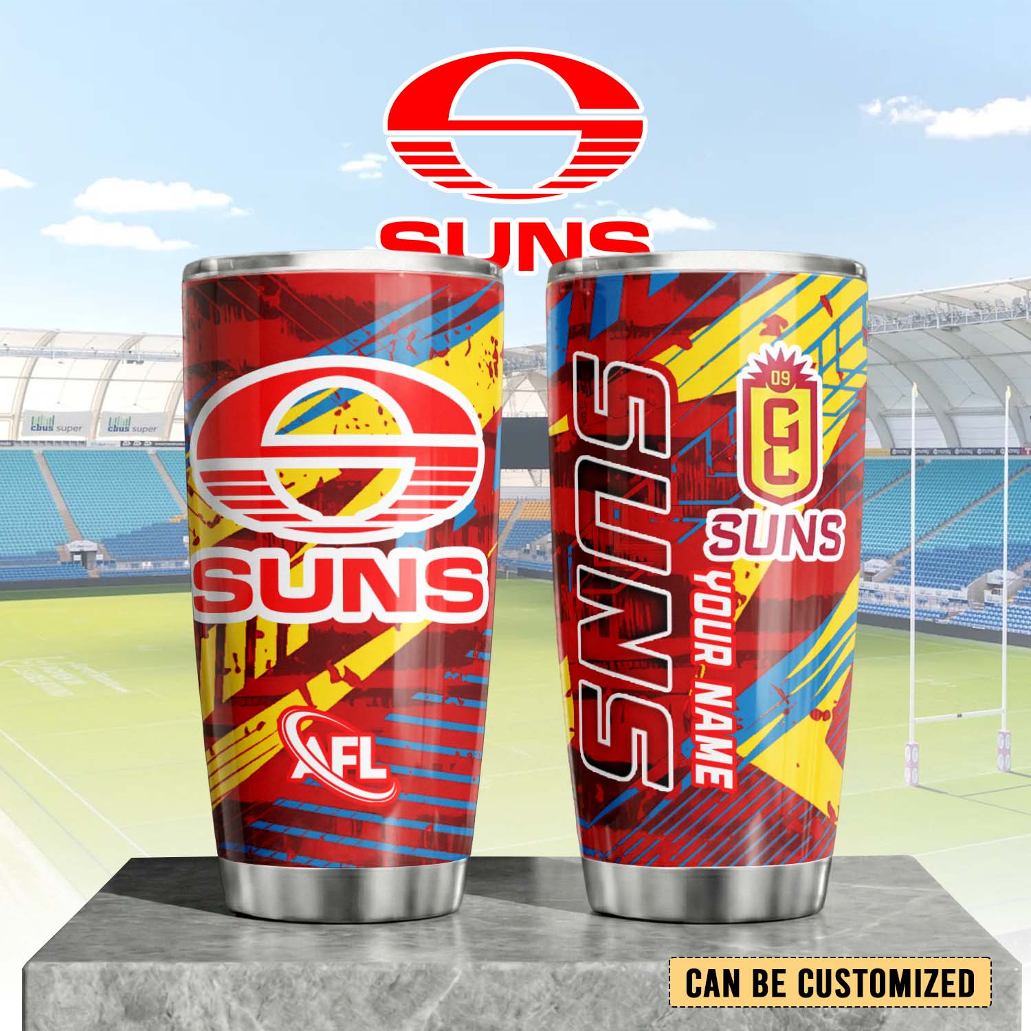 Auspiritmerch Gold Coast Suns Custom Stanley Quencher 20oz Stainless Steel Tumbler