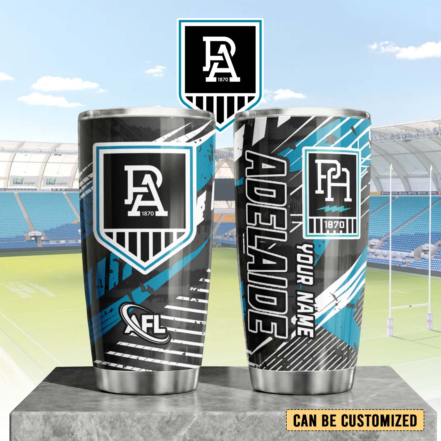 Auspiritmerch Port Adelaide Custom Stanley Quencher 20oz Stainless Steel Tumbler