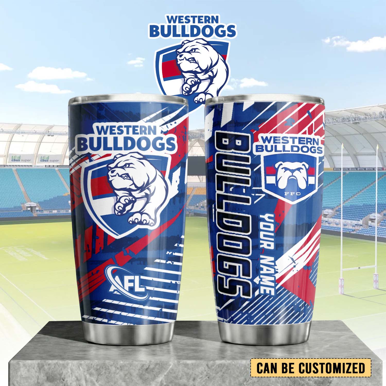 Auspiritmerch Western Bulldogs Custom Stanley Quencher 20oz Stainless Steel Tumbler