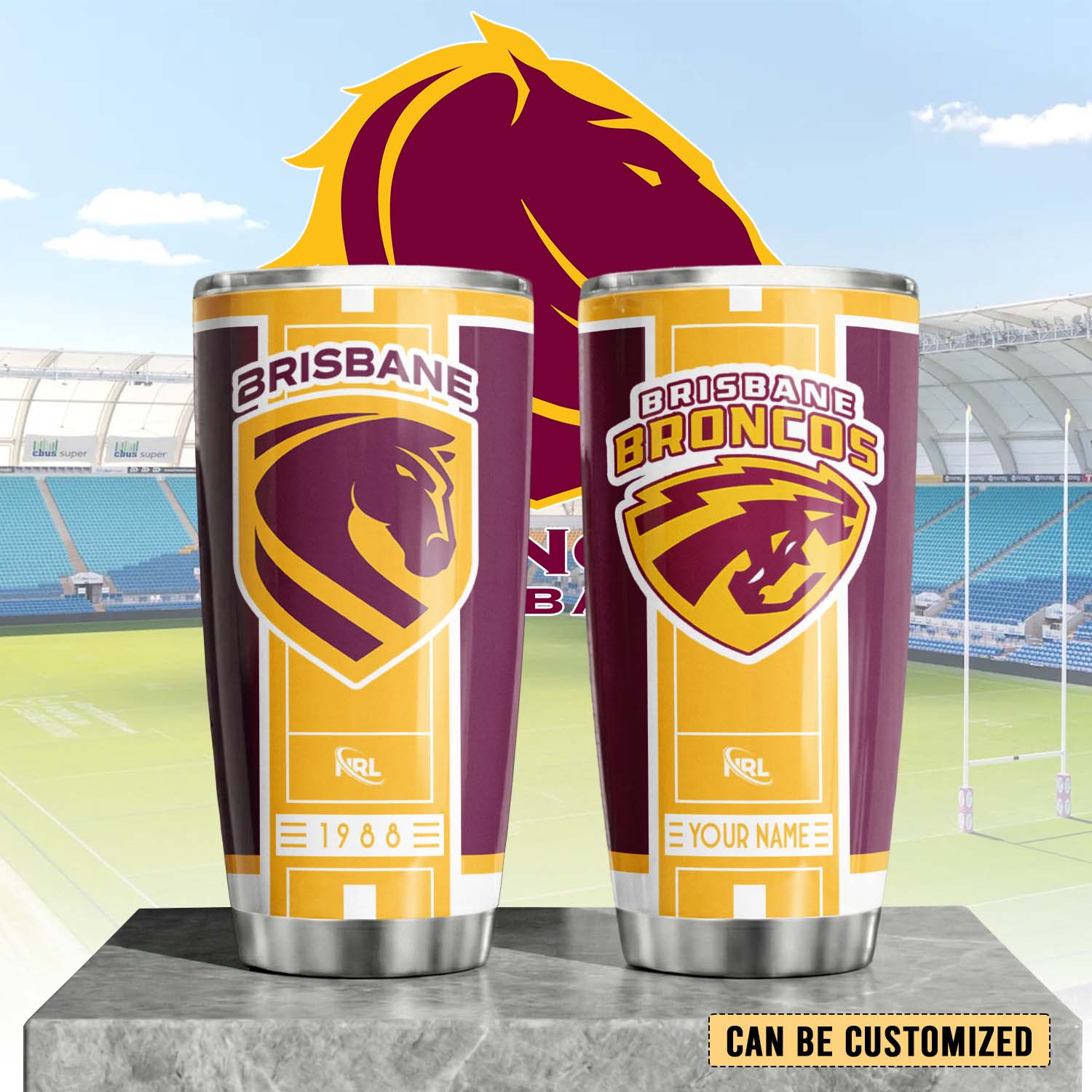 Auspiritmerch Brisbane Broncos Custom Stanley Quencher 20oz Stainless Steel Tumbler