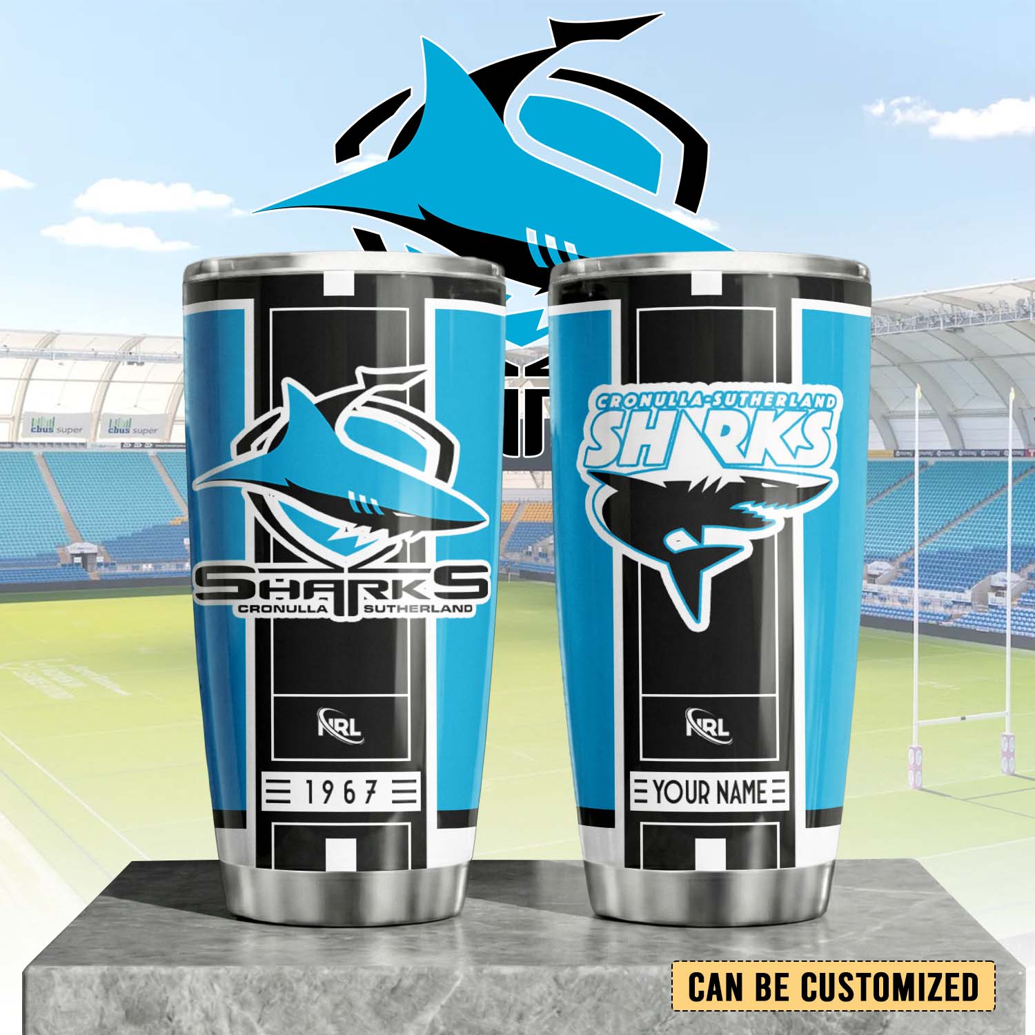 Auspiritmerch Cronulla-Sutherland Sharks Custom Stanley Quencher 20oz Stainless Steel Tumbler