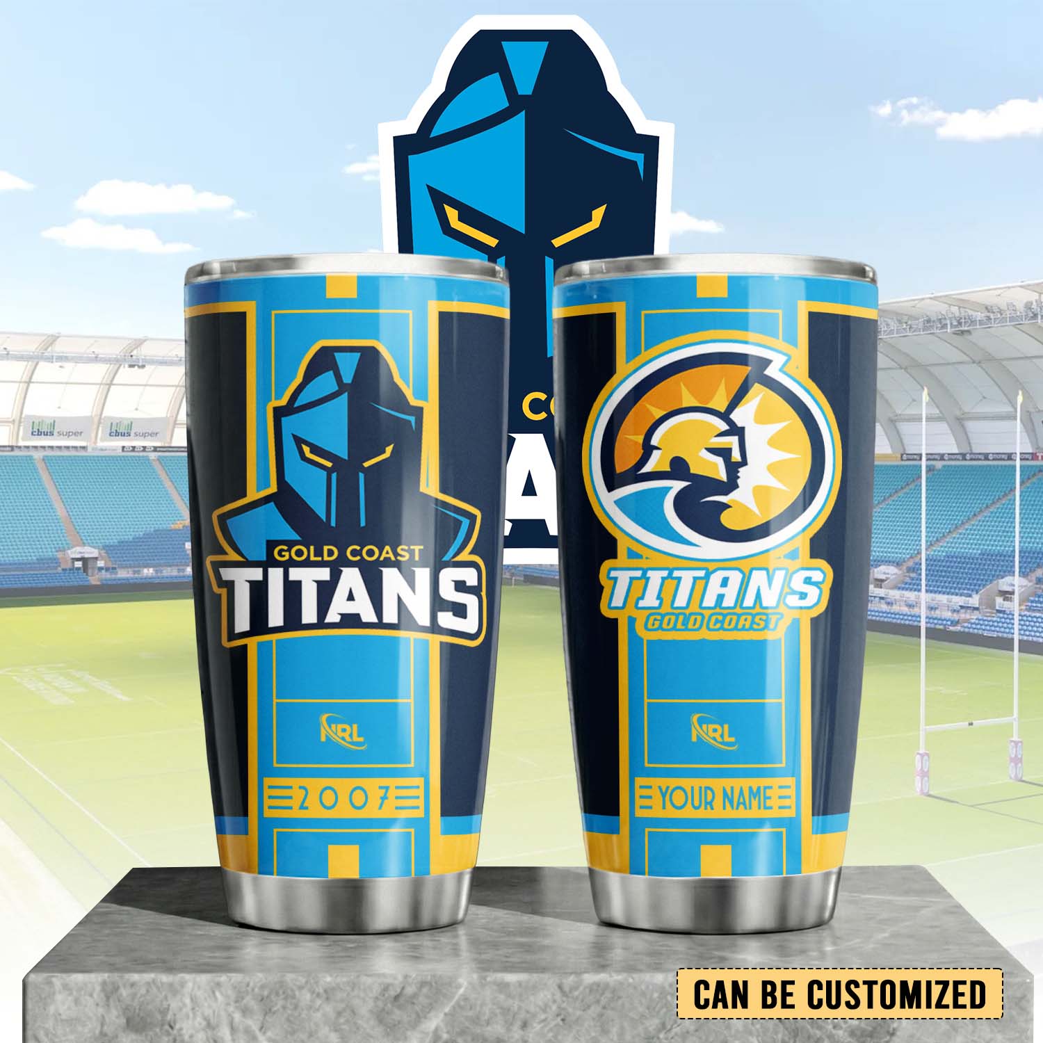 Auspiritmerch Gold Coast Titans Custom Stanley Quencher 20oz Stainless Steel Tumbler