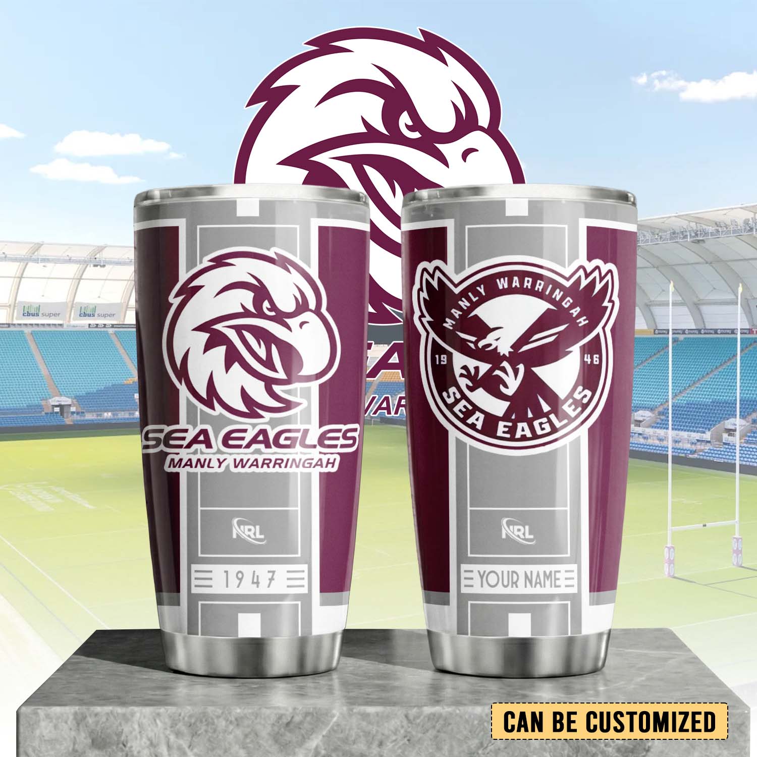 Auspiritmerch Manly Warringah Sea Eagles Custom Stanley Quencher 20oz Stainless Steel Tumbler