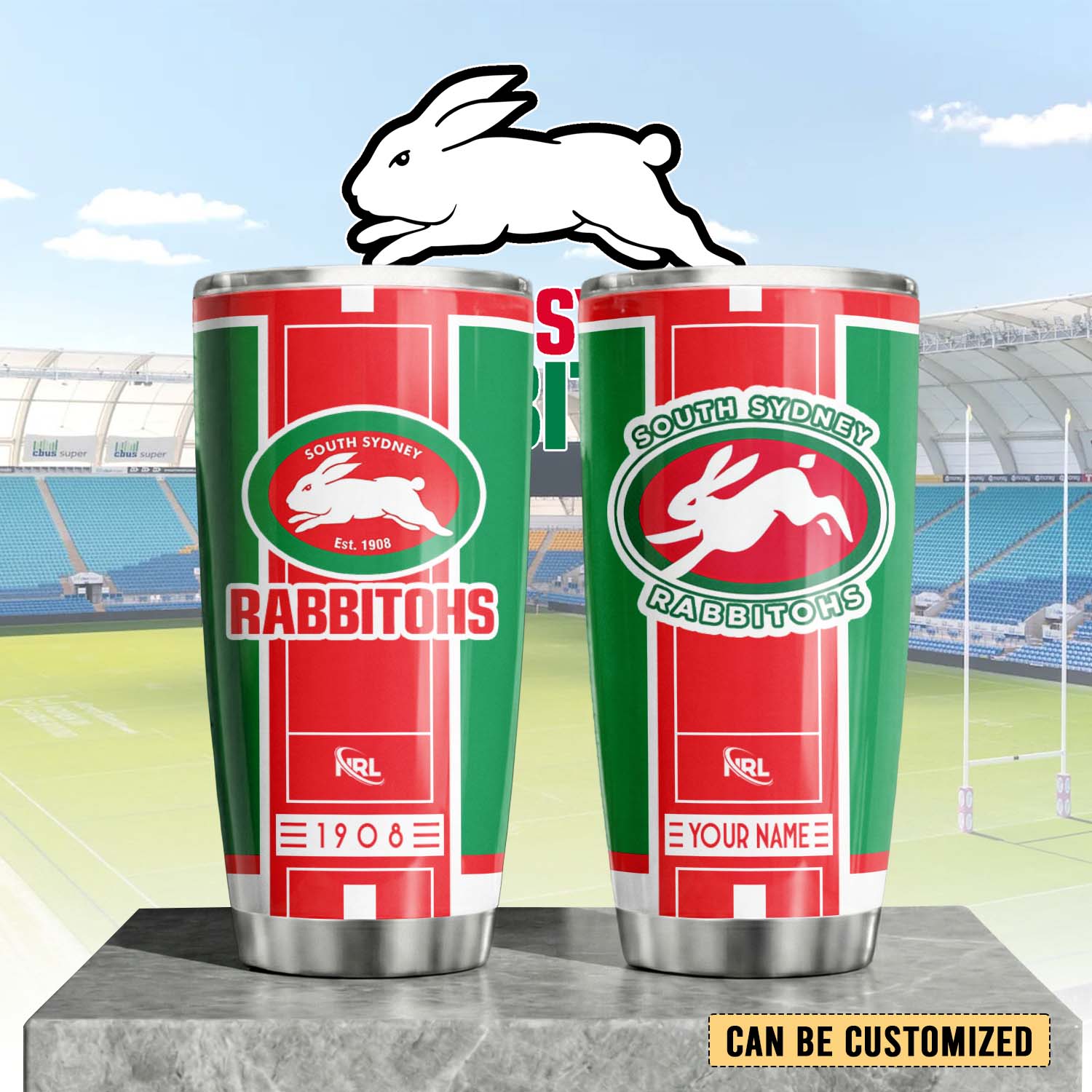 Auspiritmerch South Sydney Rabbitohs Custom Stanley Quencher 20oz Stainless Steel Tumbler