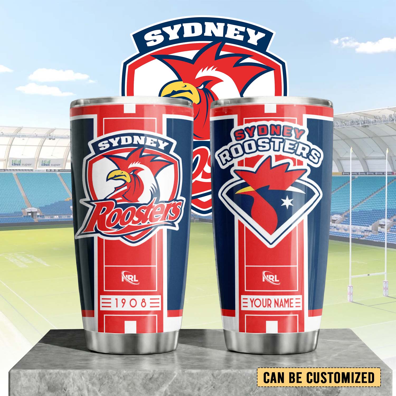 Auspiritmerch Sydney Roosters Custom Stanley Quencher 20oz Stainless Steel Tumbler