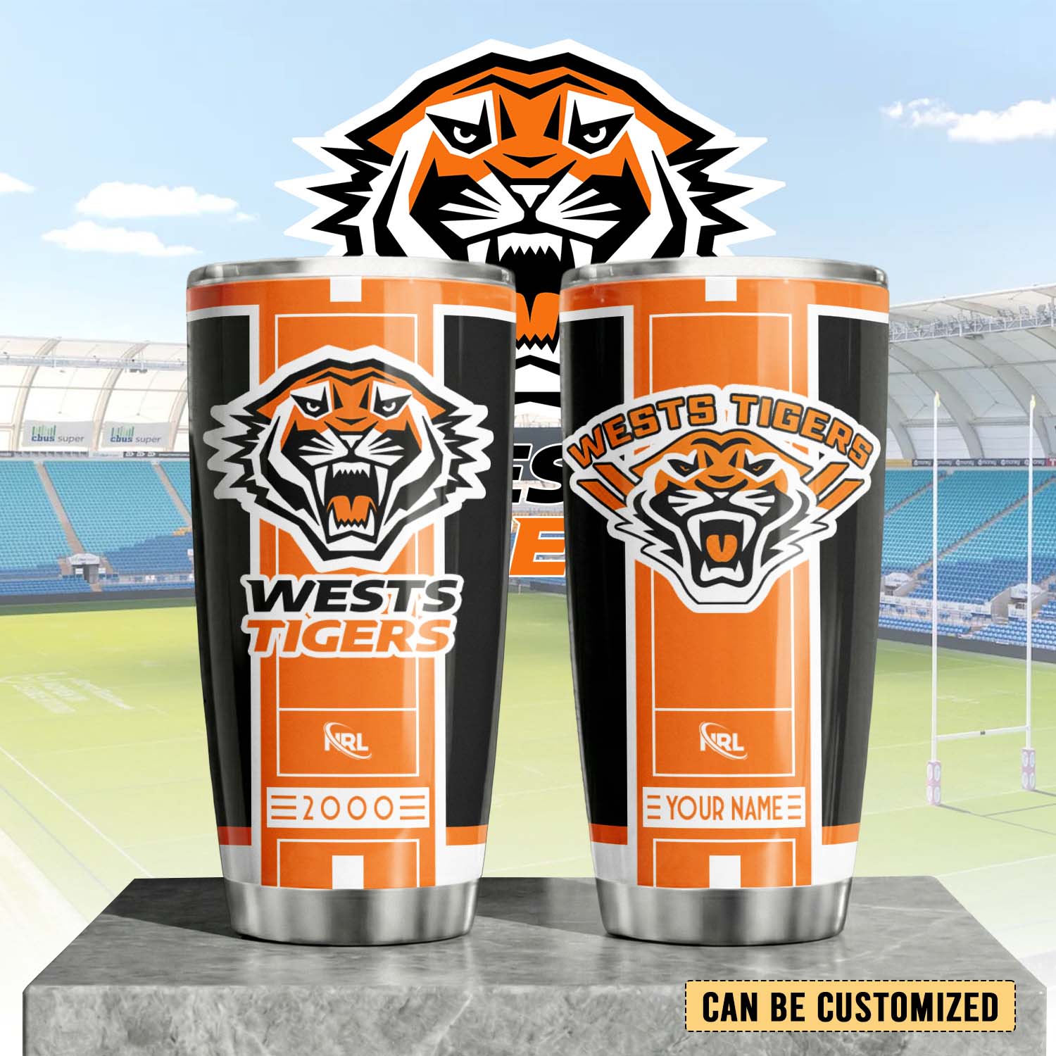 Auspiritmerch Wests Tigers Custom Stanley Quencher 20oz Stainless Steel Tumbler