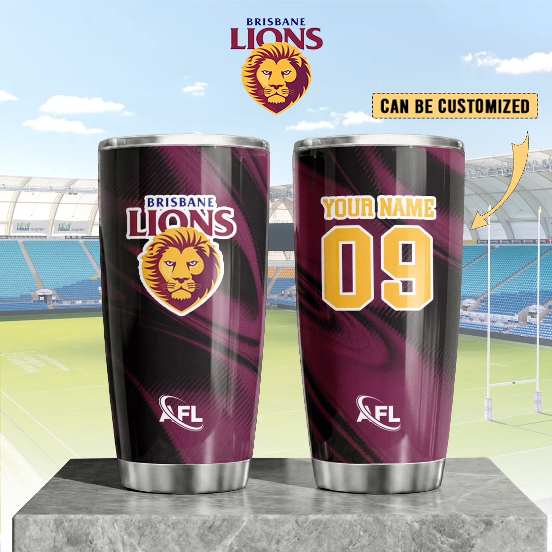 Auspiritmerch Brisbane Lions Custom Stanley Quencher 20oz Stainless Steel Tumbler
