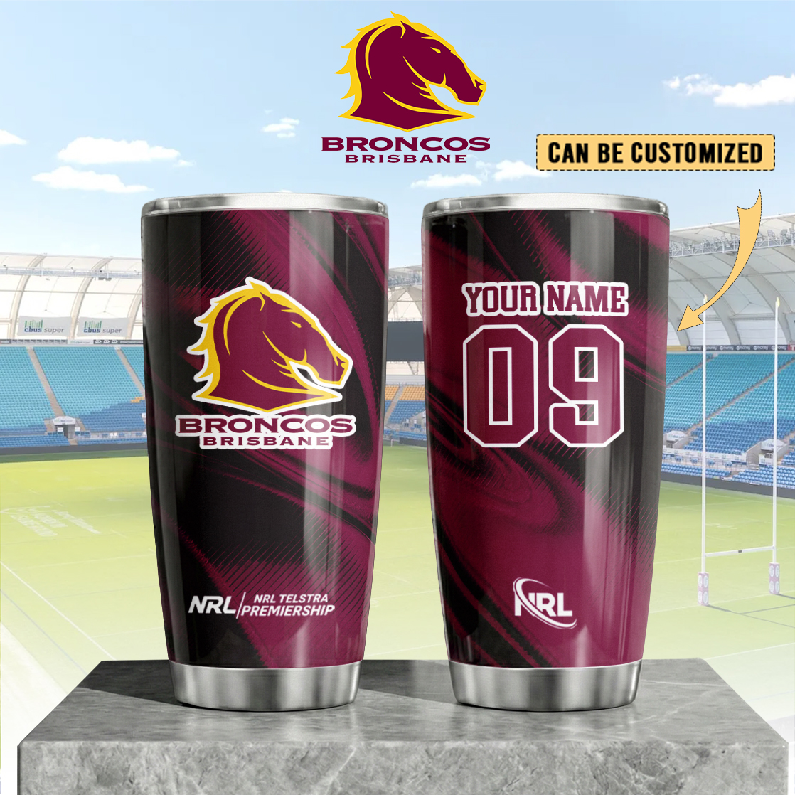 Auspiritmerch Brisbane Broncos Custom Stanley Quencher 20oz Stainless Steel Tumbler