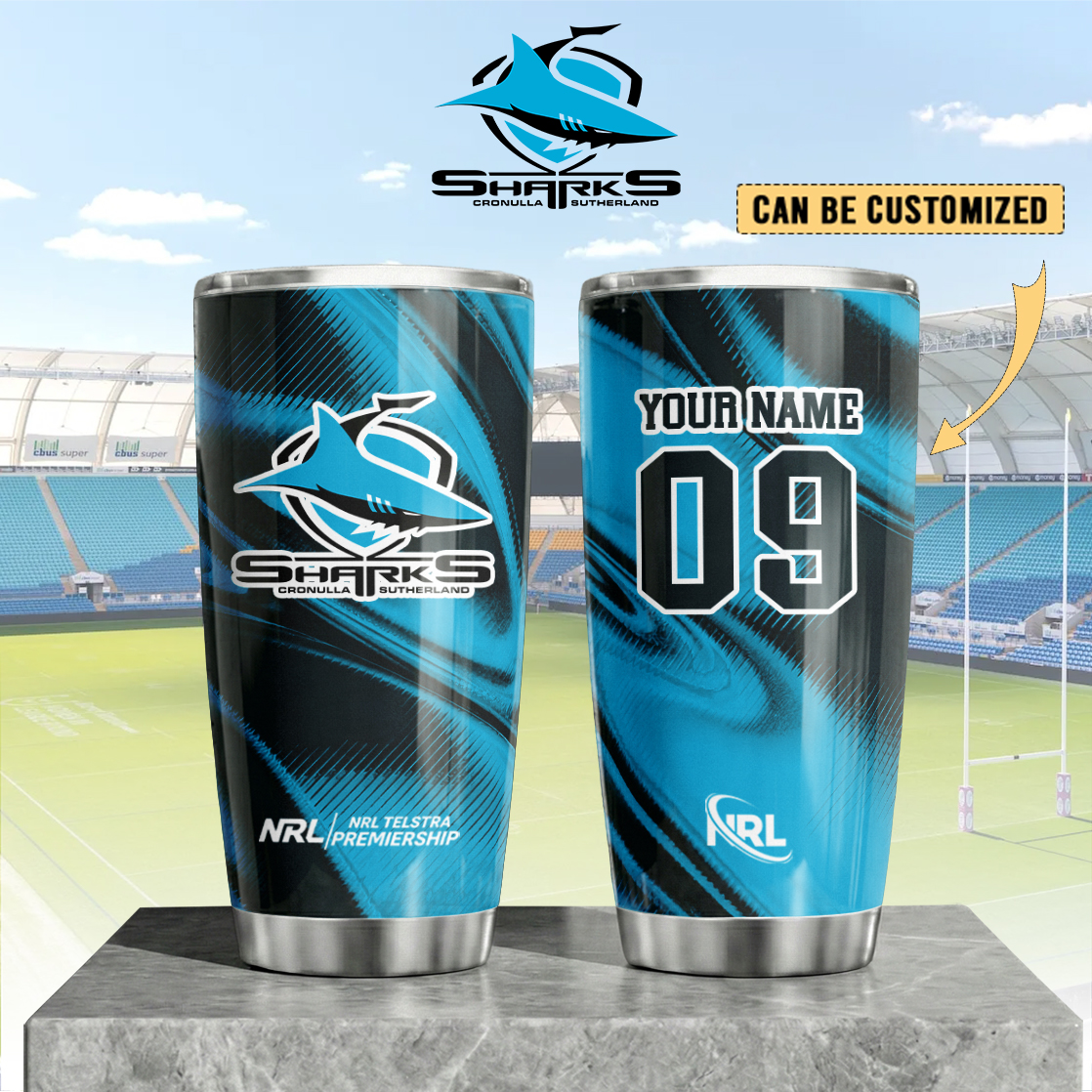 Auspiritmerch Cronulla-Sutherland Sharks Custom Stanley Quencher 20oz Stainless Steel Tumbler