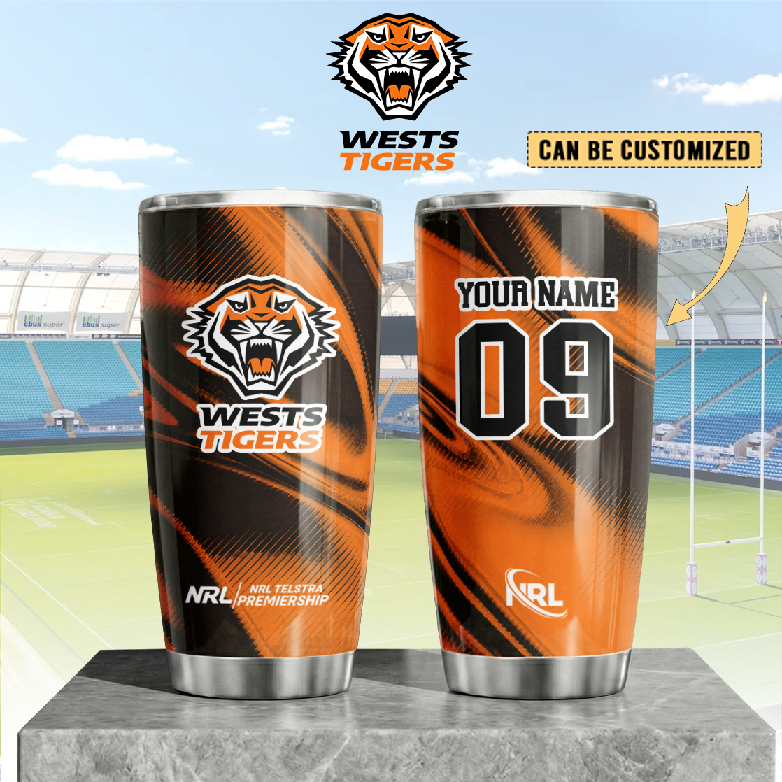 Auspiritmerch Wests Tigers Custom Stanley Quencher 20oz Stainless Steel Tumbler