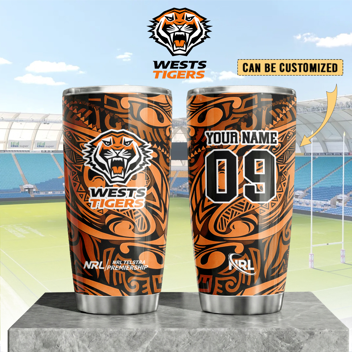 Auspiritmerch Wests Tigers Custom Stanley Quencher 20oz Stainless Steel Tumbler
