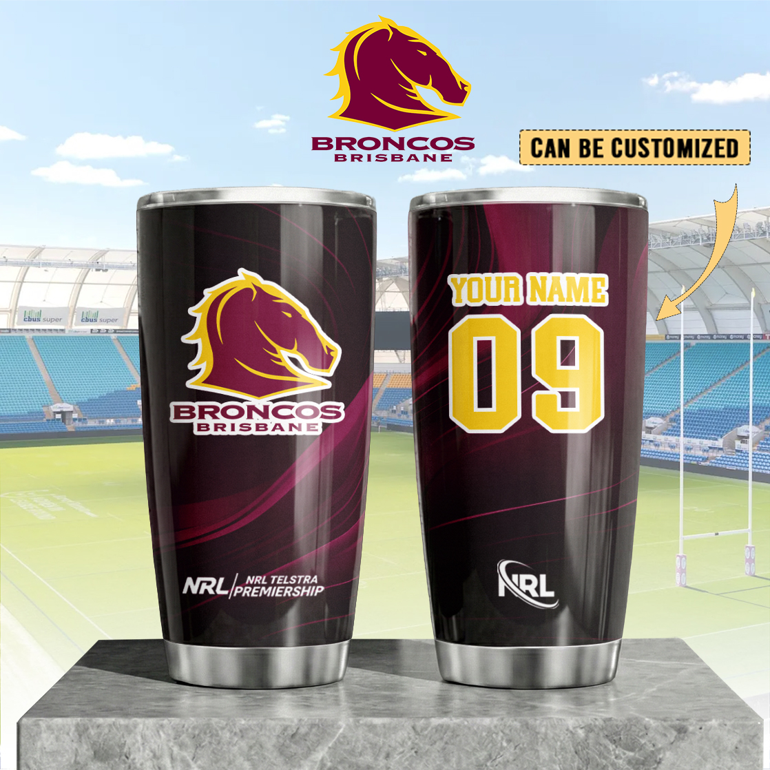 Auspiritmerch Brisbane Broncos Custom Stanley Quencher 20oz Stainless Steel Tumbler
