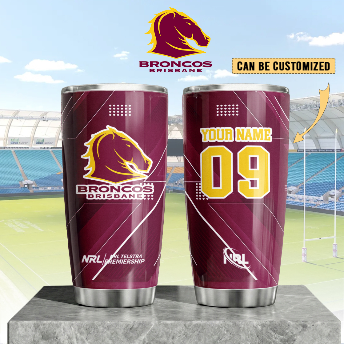 Auspiritmerch Brisbane Broncos Custom Stanley Quencher 20oz Stainless Steel Tumbler
