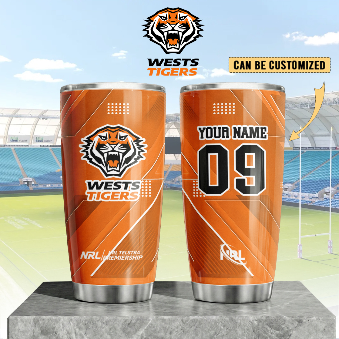 Auspiritmerch Wests Tigers Custom Stanley Quencher 20oz Stainless Steel Tumbler