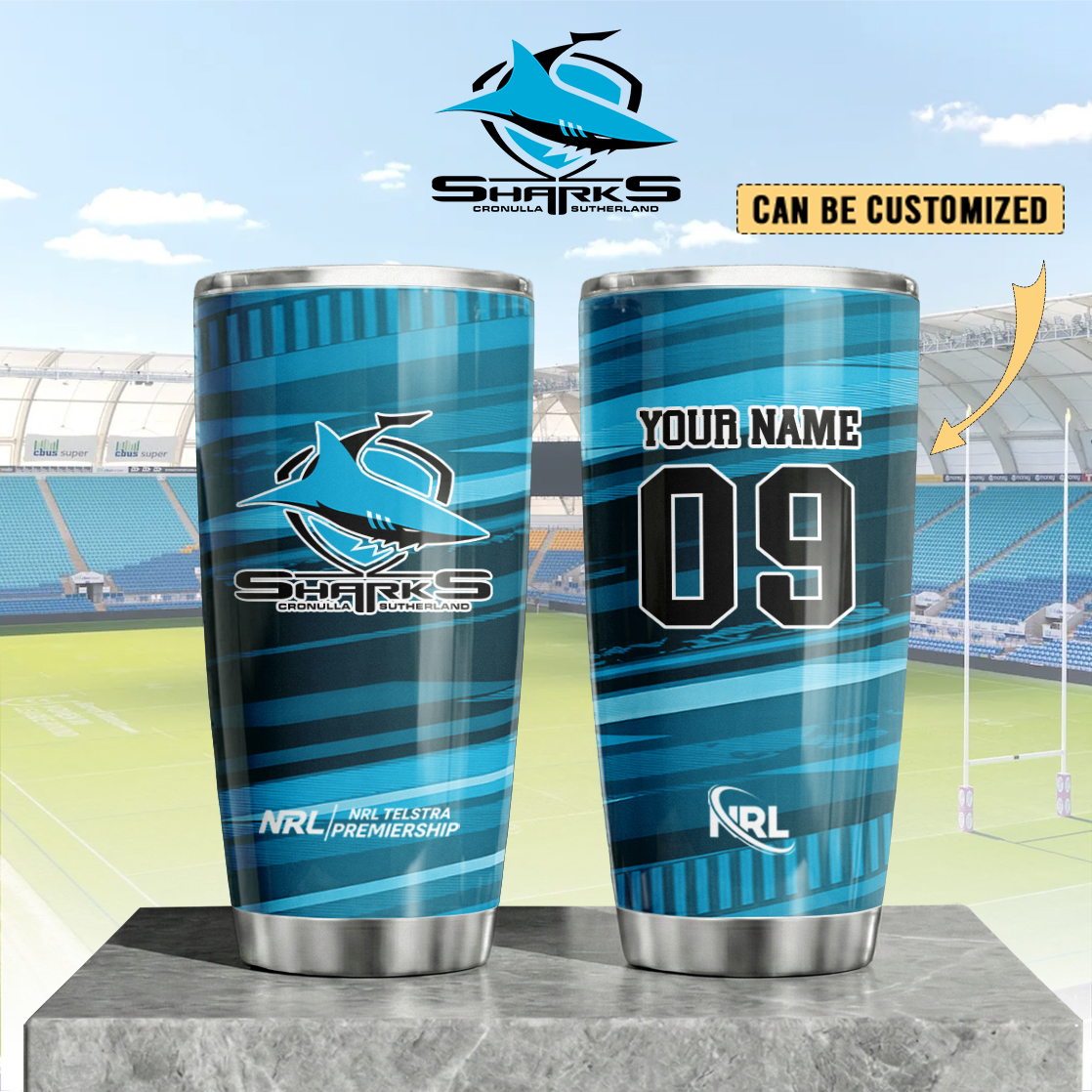 Auspiritmerch Cronulla-Sutherland Sharks Custom Stanley Quencher 20oz Stainless Steel Tumbler