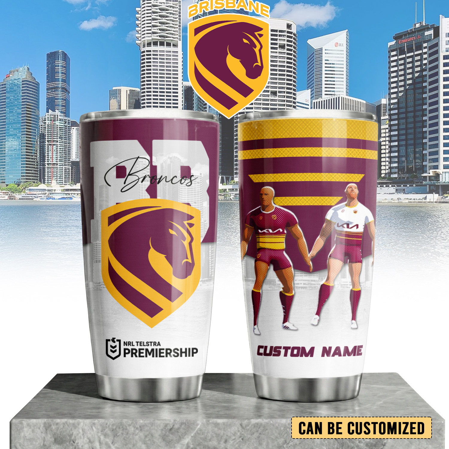 Auspiritmerch Brisbane Broncos Custom Stanley Quencher 20oz Stainless Steel Tumbler