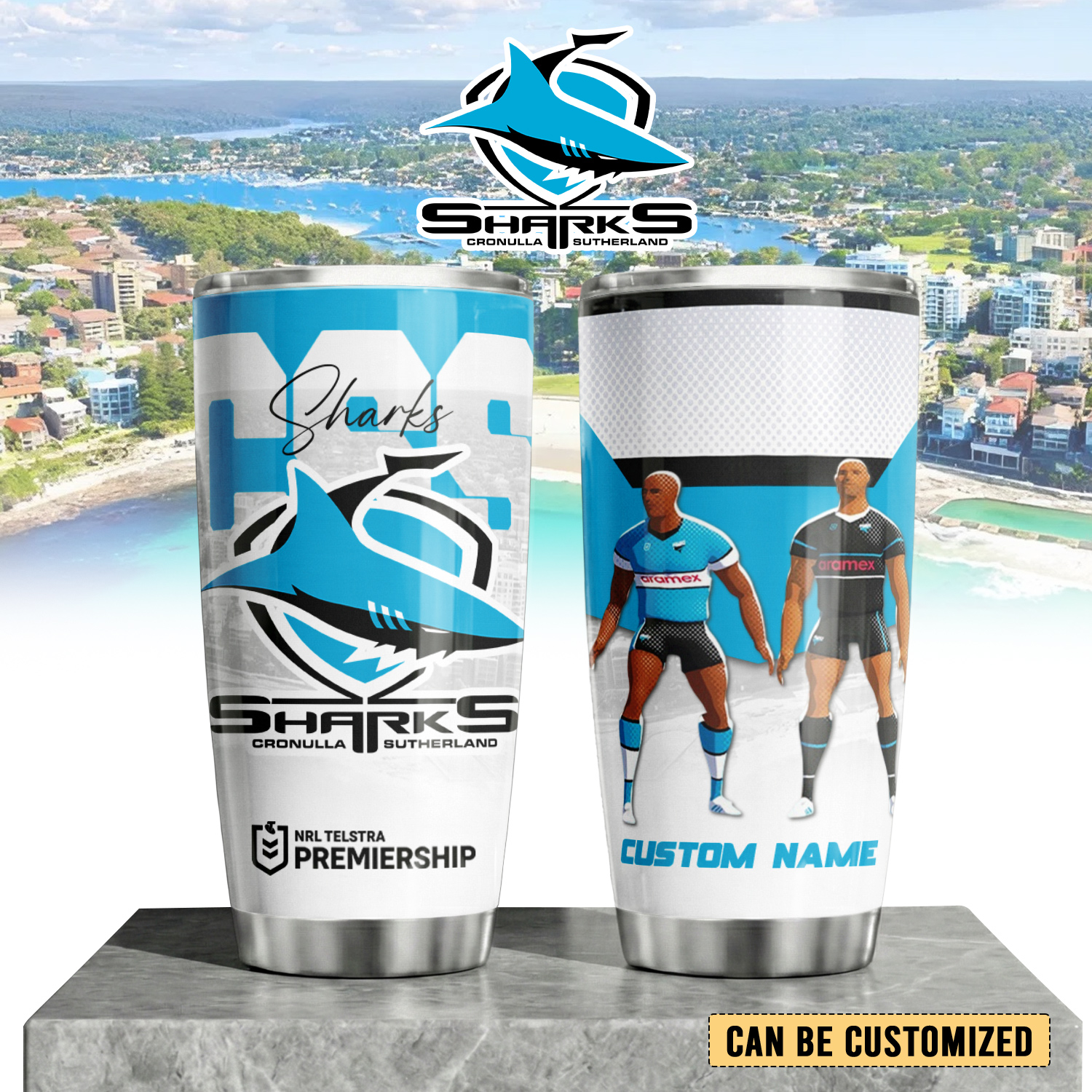 Auspiritmerch Cronulla-Sutherland Sharks Custom Stanley Quencher 20oz Stainless Steel Tumbler