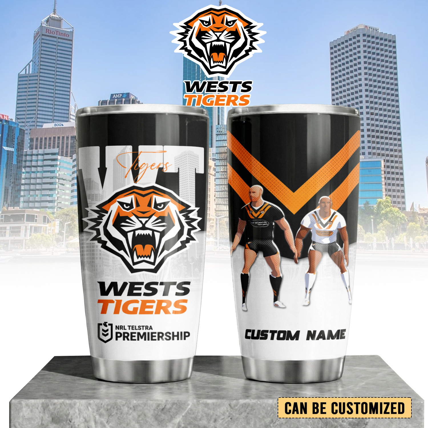 Auspiritmerch Wests Tigers Custom Stanley Quencher 20oz Stainless Steel Tumbler
