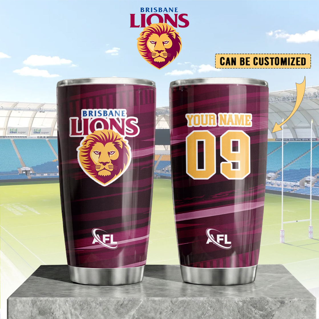 Auspiritmerch Brisbane Lions Custom Stanley Quencher 20oz Stainless Steel Tumbler